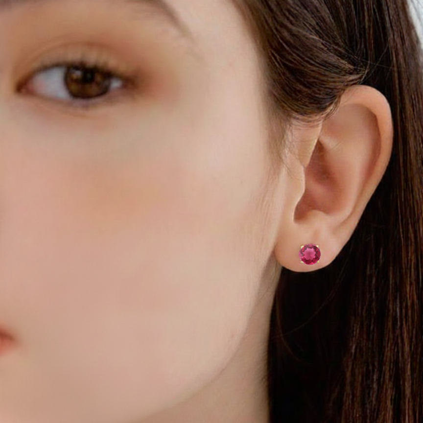 Pink tourmaline Round Stud Earrings in 925 Sterling Silver 5.15ct