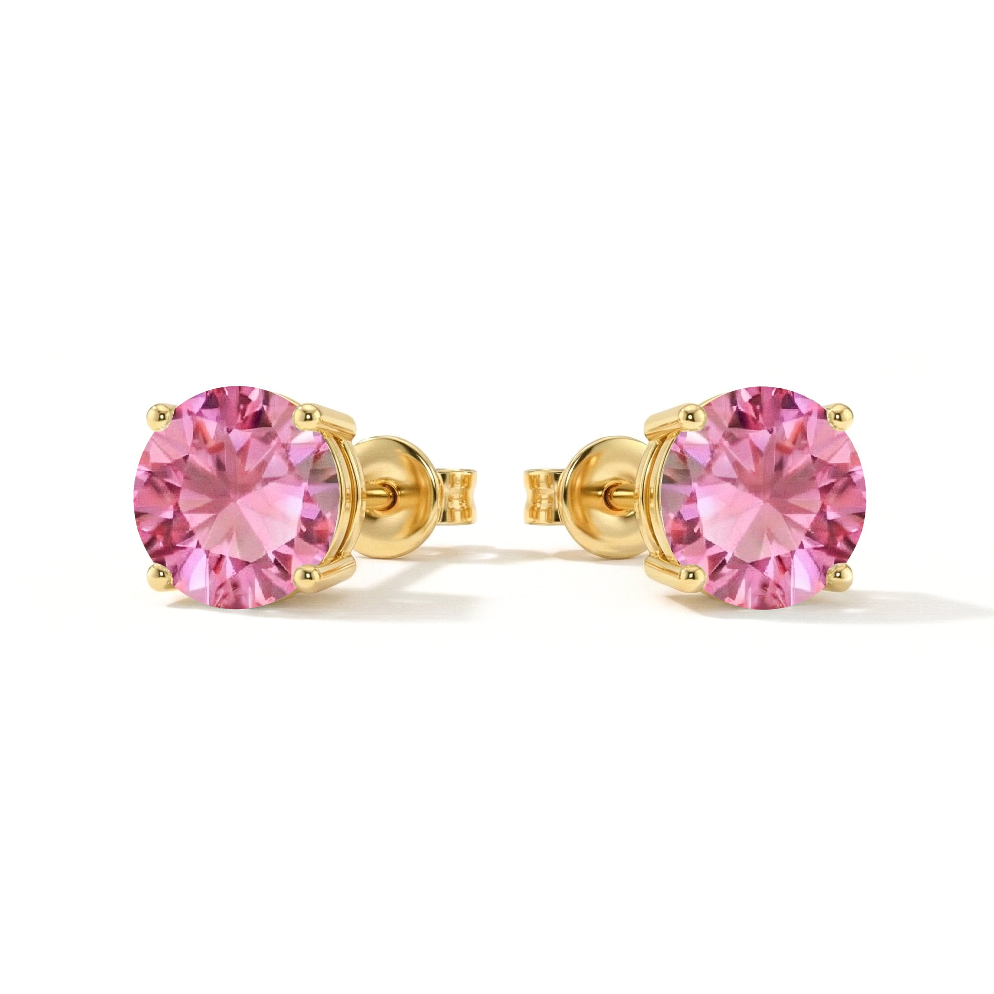 Pink tourmaline Round Stud Earrings in 925 Sterling Silver 5.15ct