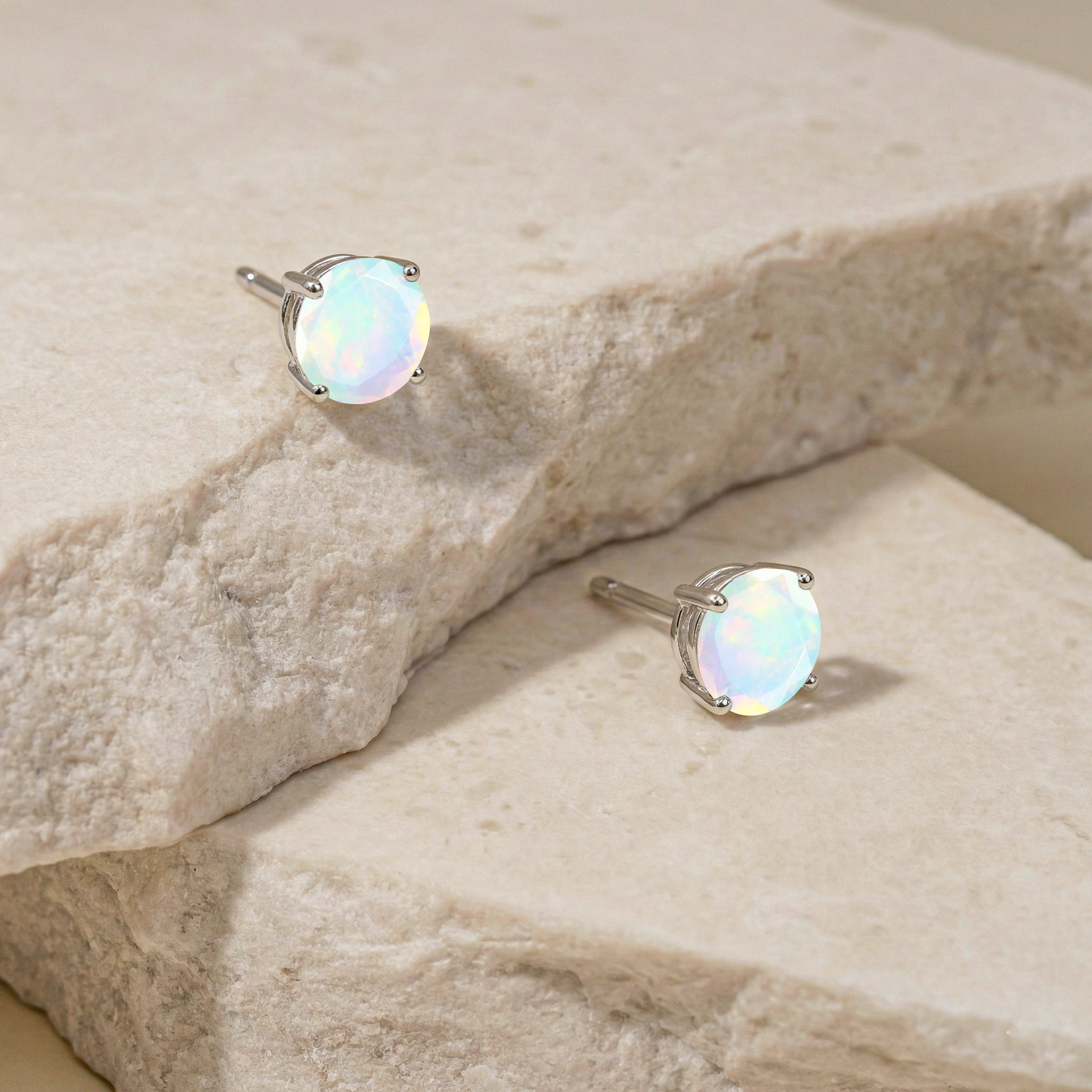 White Opal Round Stud Earrings in 925 Sterling Silver 5.15ct