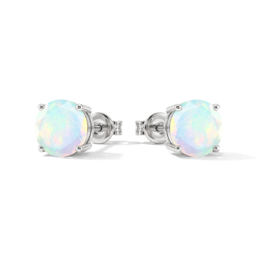 White Opal Round Stud Earrings in 925 Sterling Silver 5.15ct
