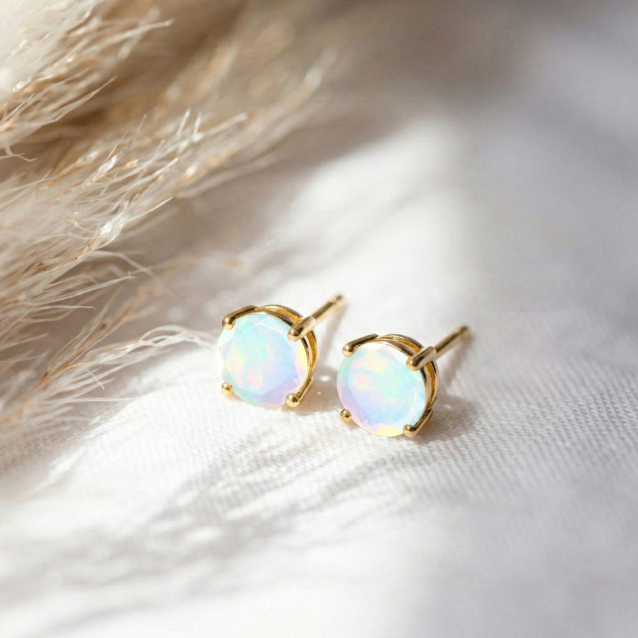 White Opal Round Stud Earrings in 925 Sterling Silver 5.15ct