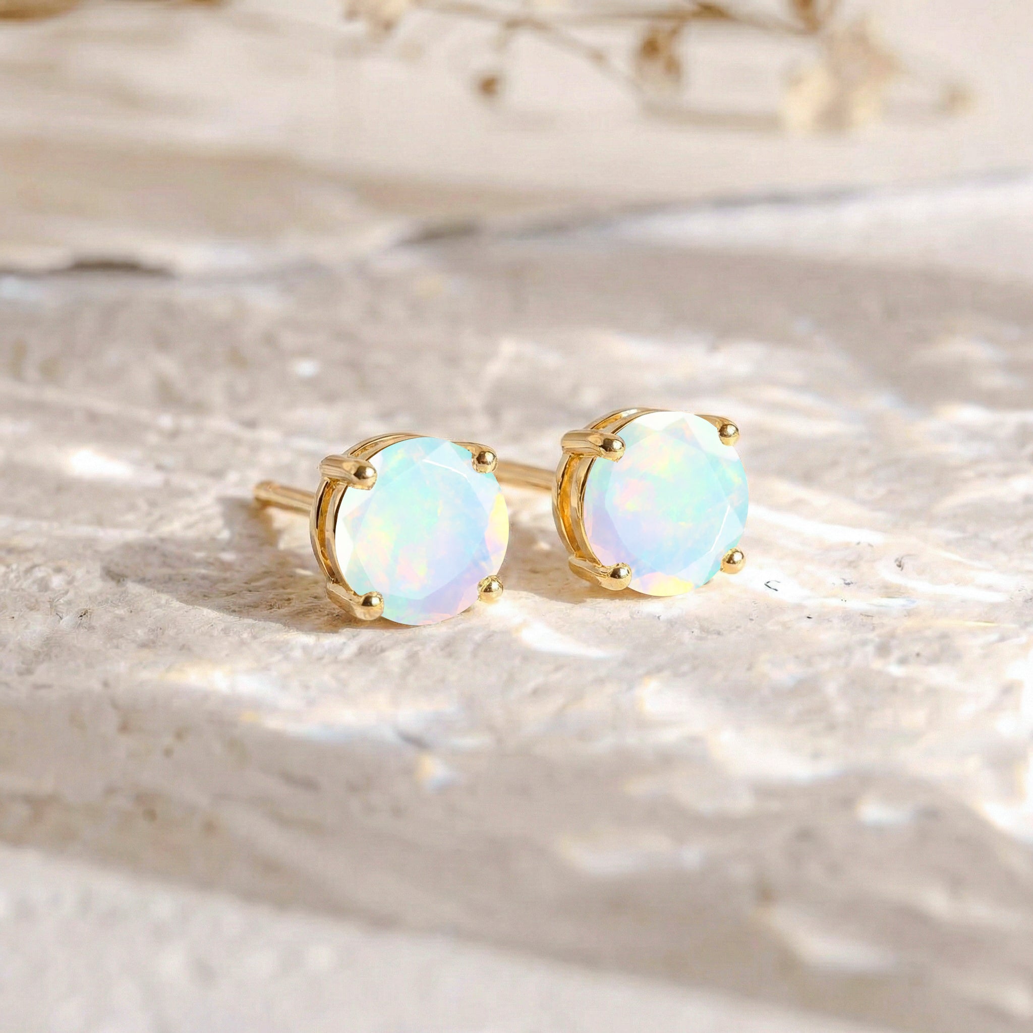 White Opal Round Stud Earrings in 925 Sterling Silver 5.15ct