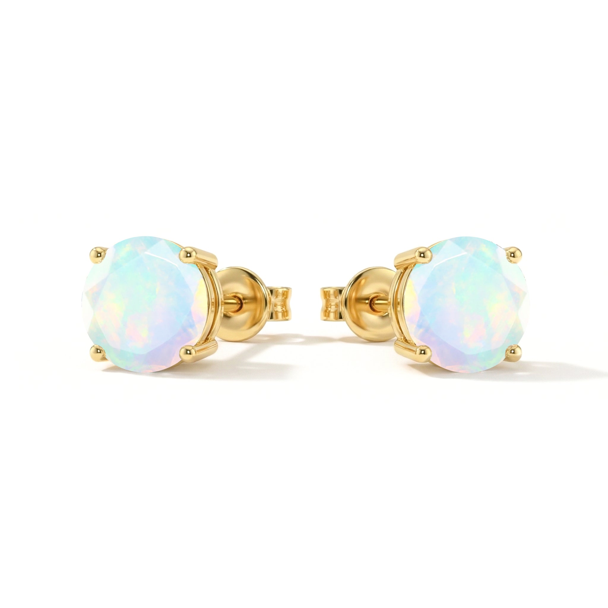 White Opal Round Stud Earrings in 925 Sterling Silver 5.15ct