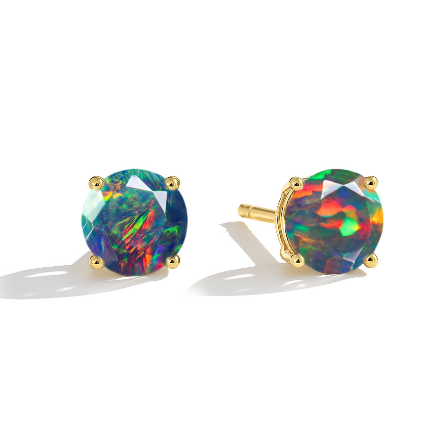 925 Silver Black Opal Round Stone Stud Earrings 5mm Gem 0.65 Ct