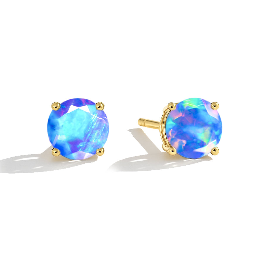 925 Silver Blue Opal Round Stone Stud Earrings 5mm Gem 0.65 Ct