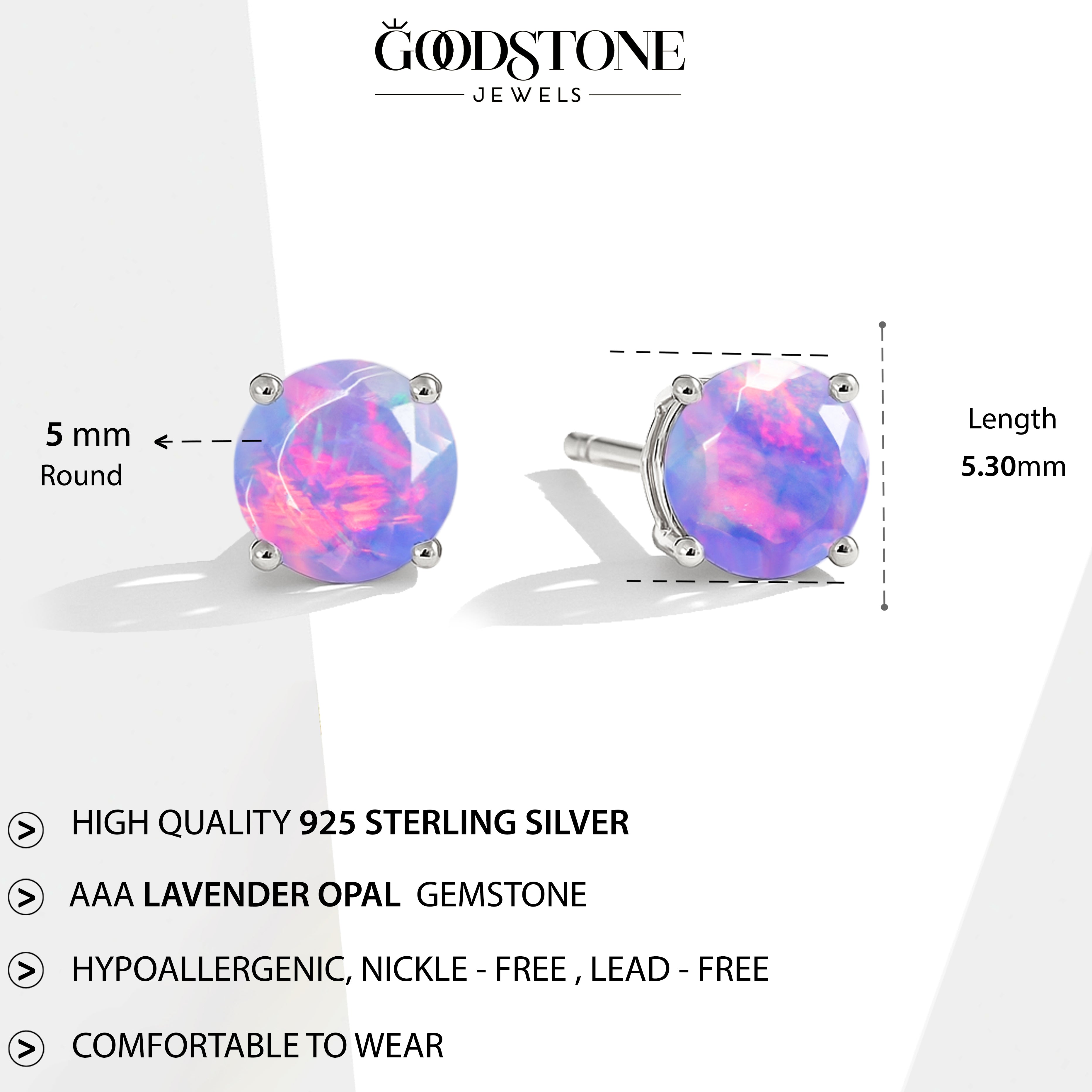 925 Silver Lavender Opal Round Stone Stud Earrings 5mm Gem 0.65 Ct