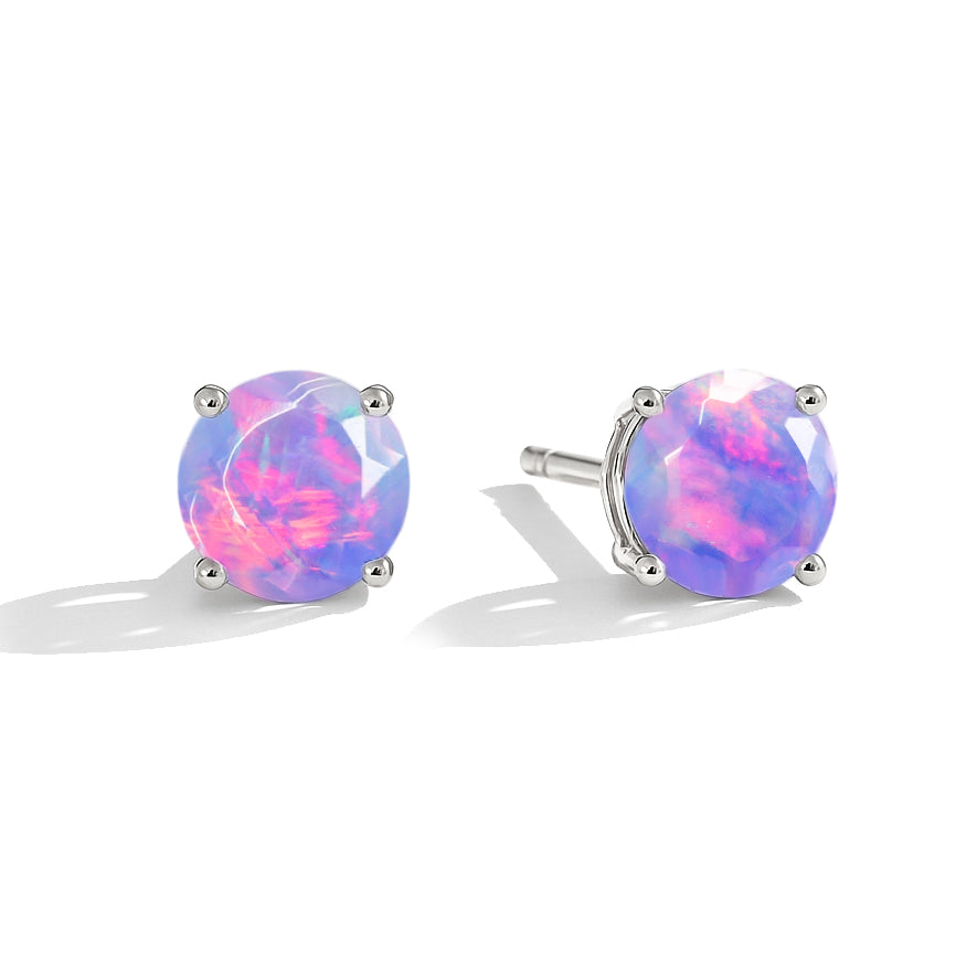 Real Lavender 925 Sterling Silver Opal Round Stone Stud Earrings