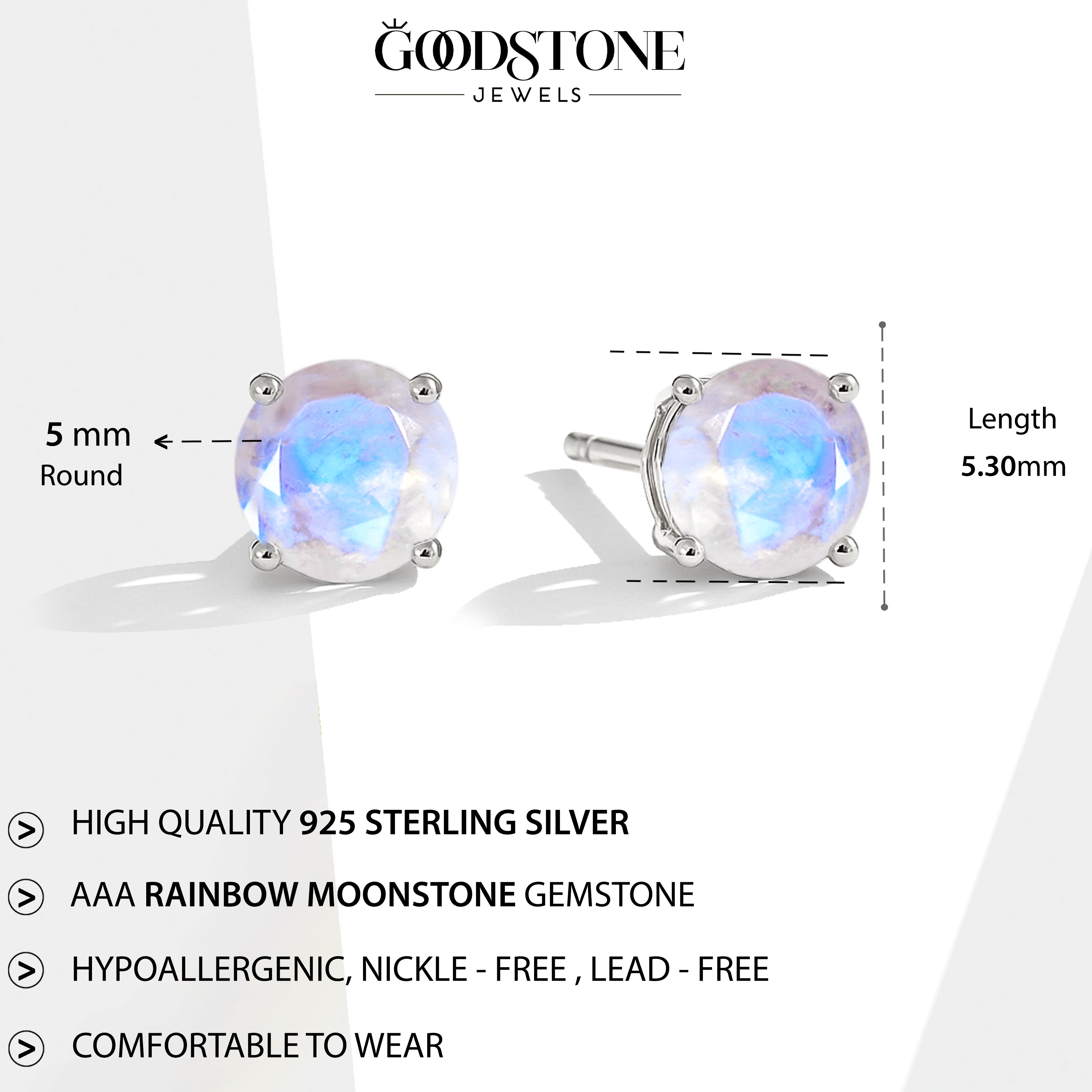 925 Silver Moonstone Round Stone Stud Earrings 5mm Gem 0.65 Ct