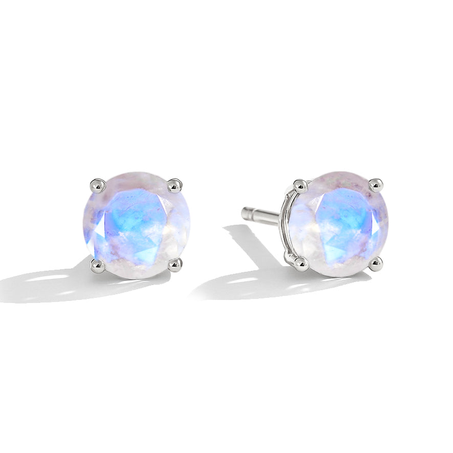925 Silver Moonstone Round Stone Stud Earrings 5mm Gem 0.65 Ct