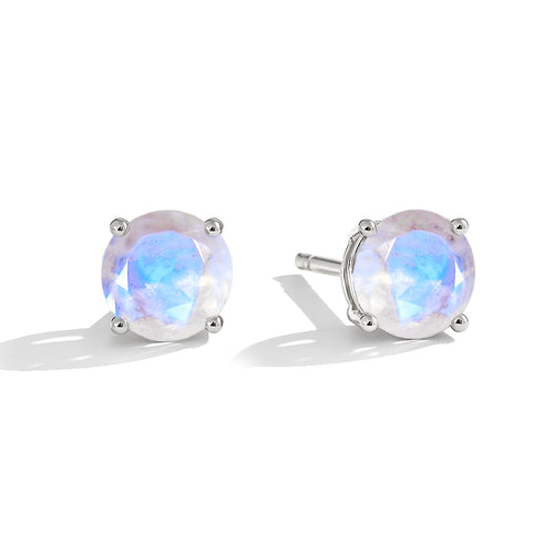 925 Silver Moonstone Round Stone Stud Earrings 5mm Gem 0.65 Ct