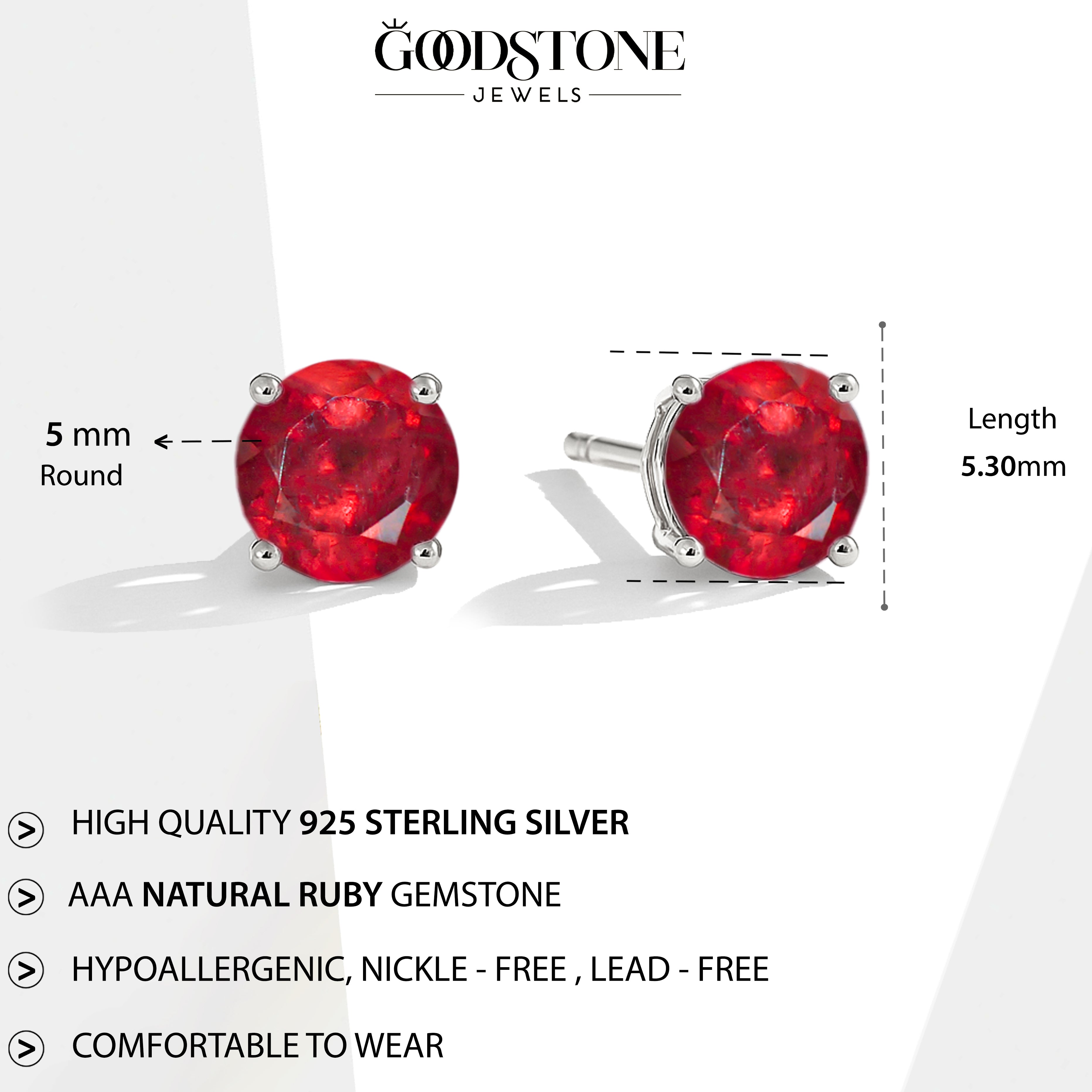 925 Silver Ruby Round Stone Stud Earrings 5mm Gem 0.65 Ct
