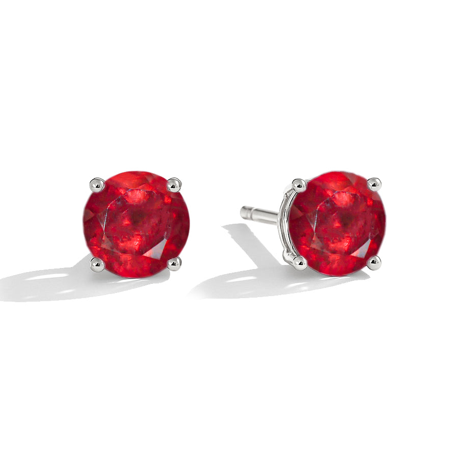 925 Silver Ruby Round Stone Stud Earrings 5mm Gem 0.65 Ct