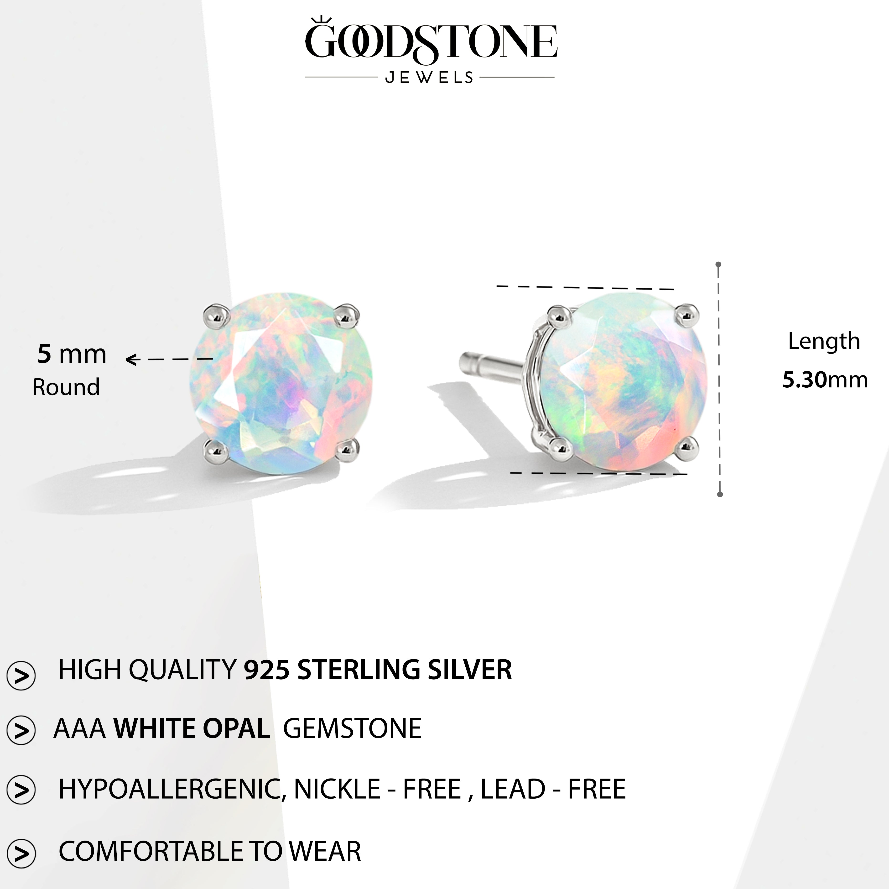 925 Silver White Opal Round Stone Stud Earrings 5mm Gem 0.65 Ct