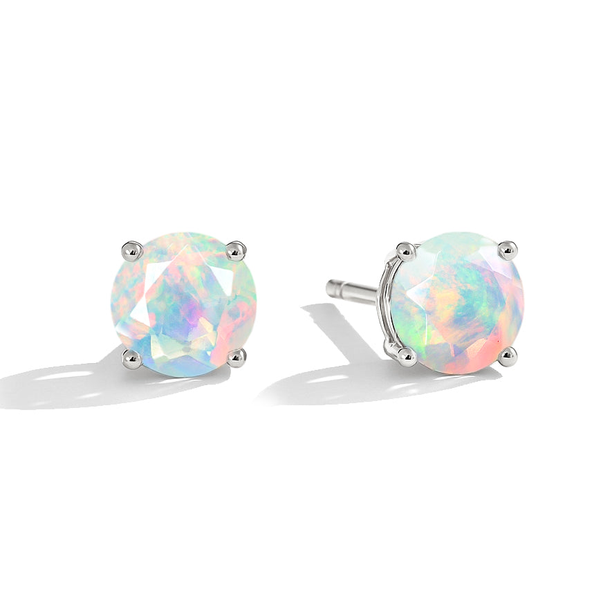 925 Silver White Opal Round Stone Stud Earrings 5mm Gem 0.65 Ct