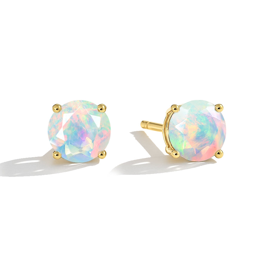 925 Silver White Opal Round Stone Stud Earrings 5mm Gem 0.65 Ct