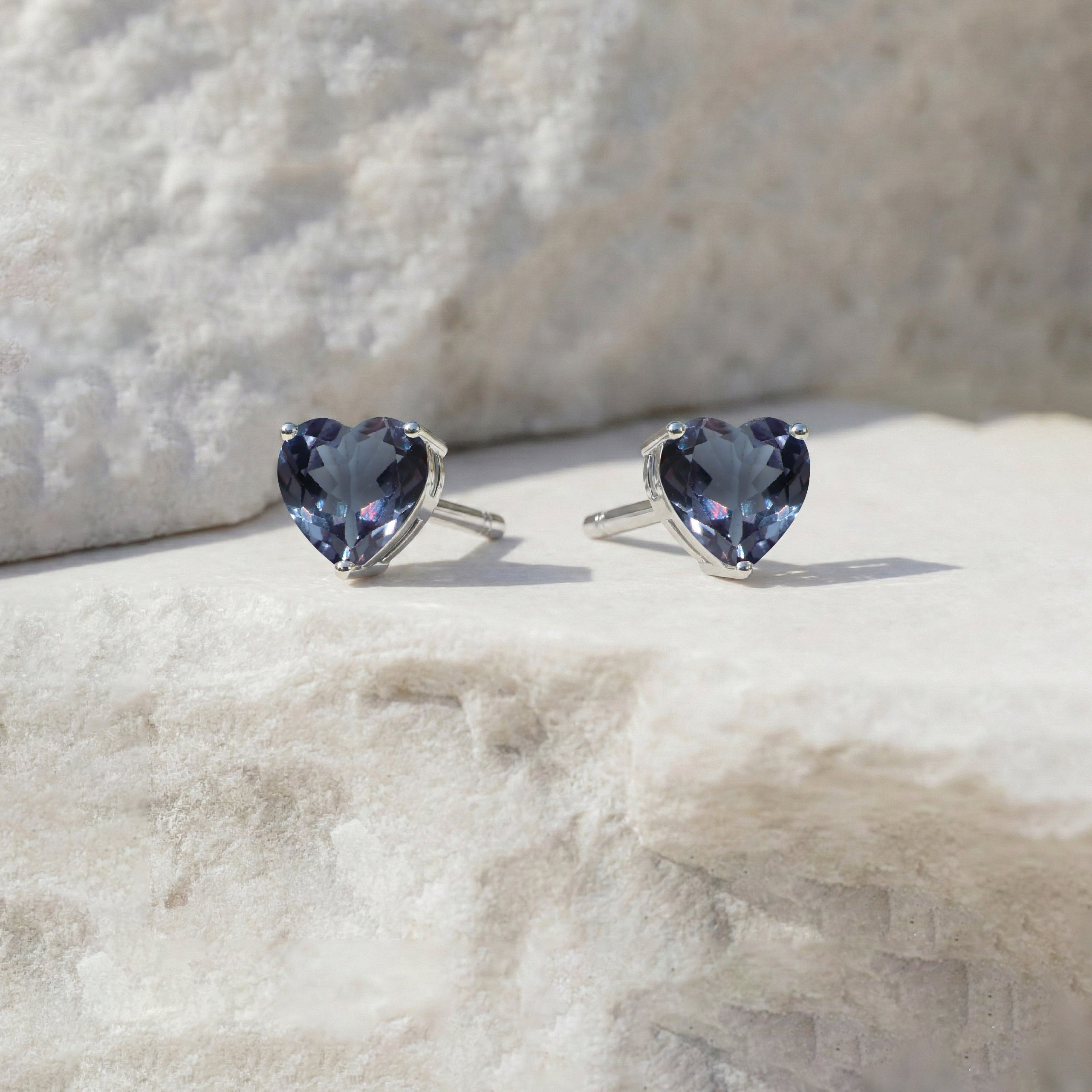 Alexandrite Heart Stud Earrings in 925 Sterling Silver 5.15ct
