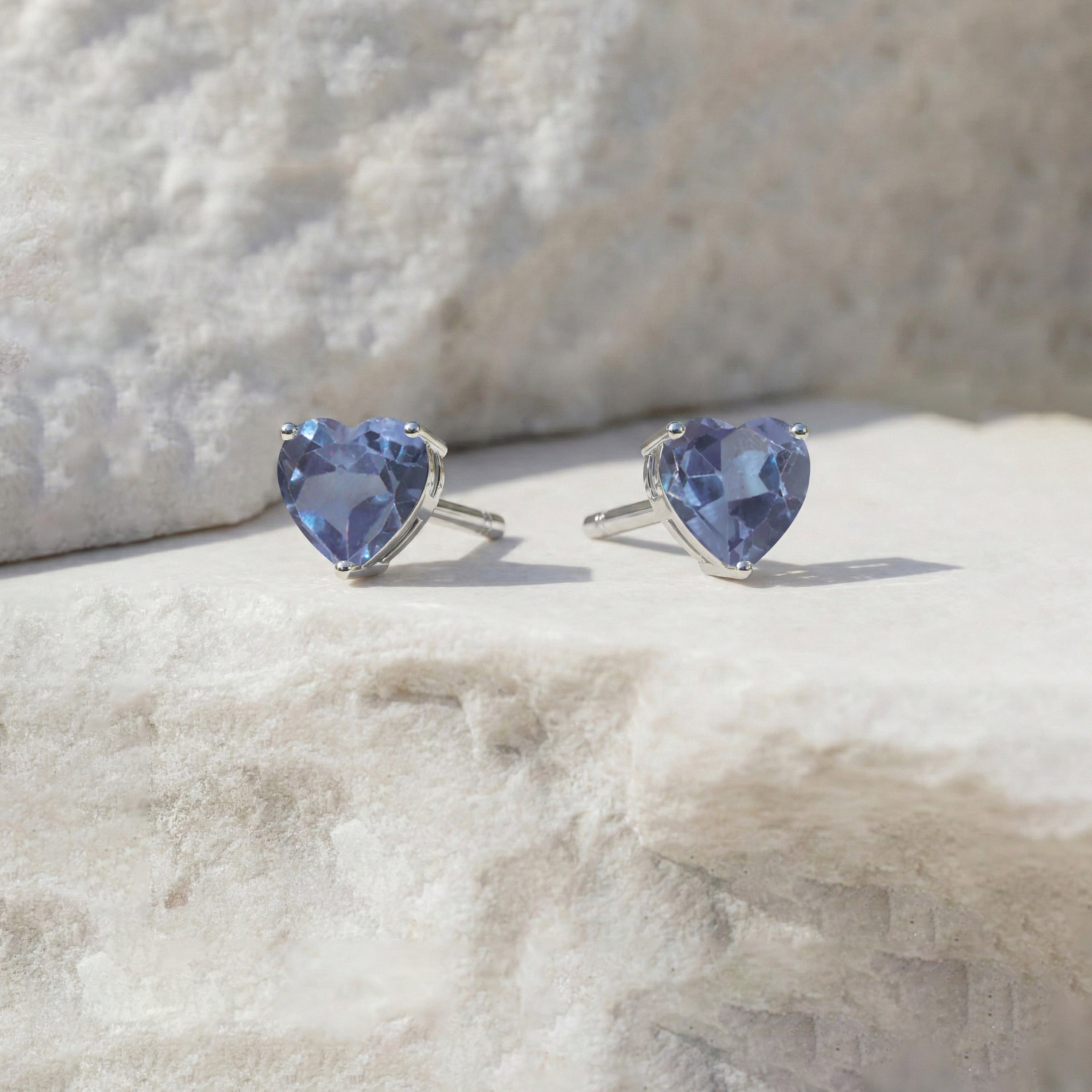 Alexandrite Heart Stud Earrings in 925 Sterling Silver 5.15ct