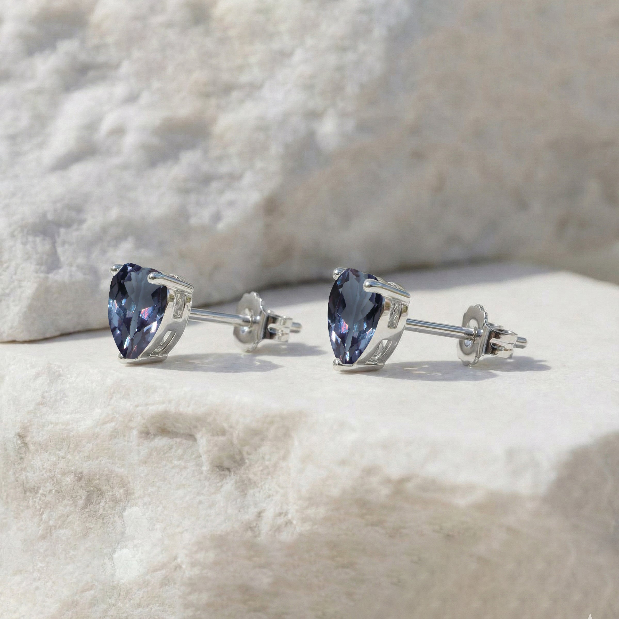 Alexandrite Heart Stud Earrings in 925 Sterling Silver 5.15ct
