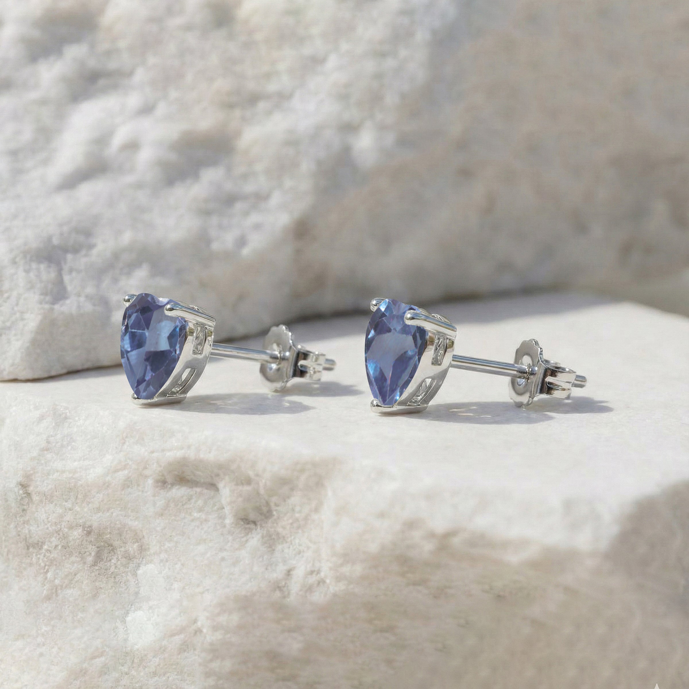 Alexandrite Heart Stud Earrings in 925 Sterling Silver 5.15ct