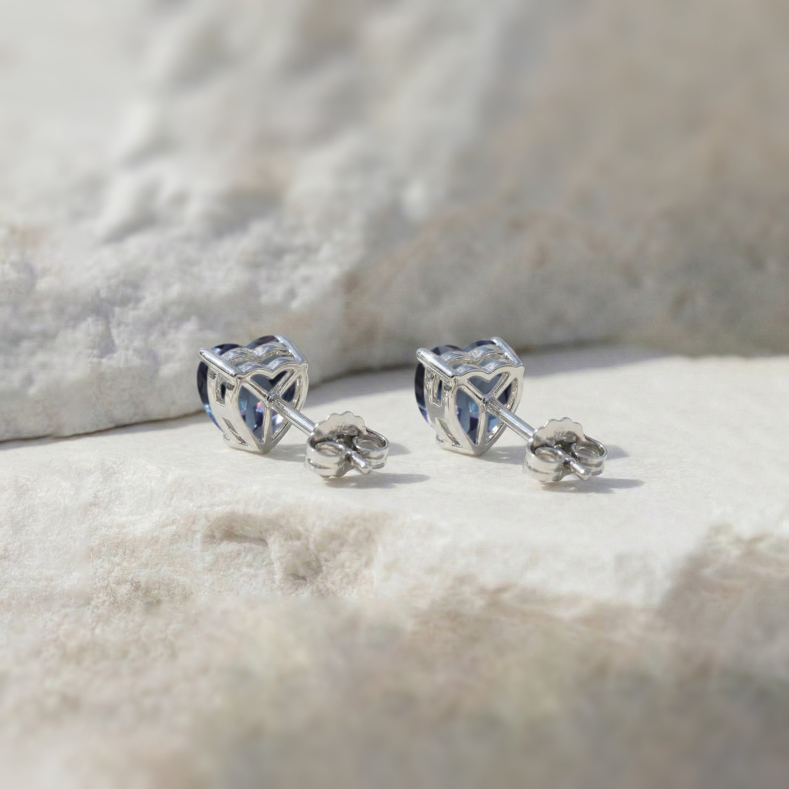 Alexandrite Heart Stud Earrings in 925 Sterling Silver 5.15ct
