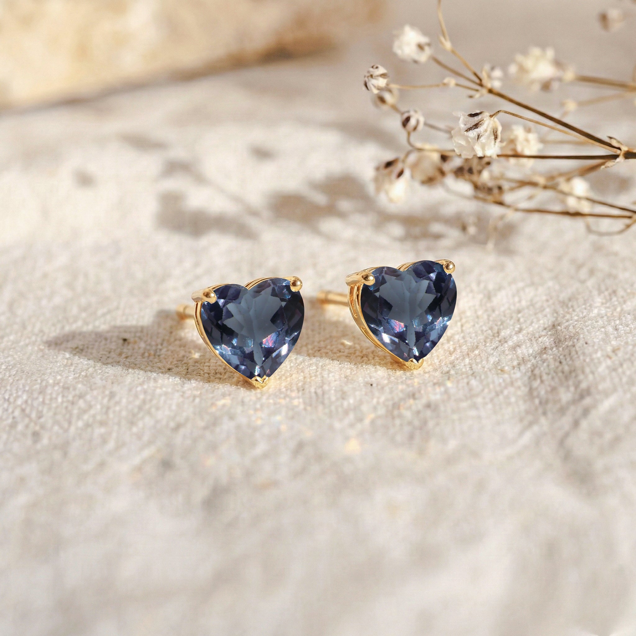 Alexandrite Heart Stud Earrings in 925 Sterling Silver 5.15ct
