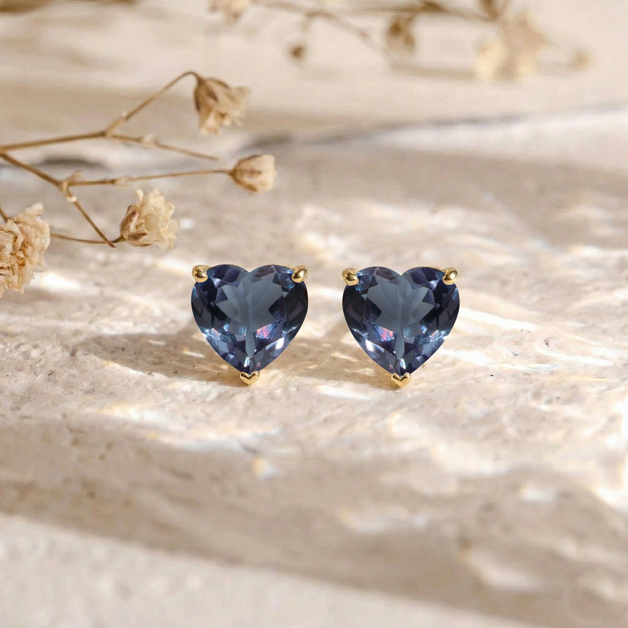 Alexandrite Heart Stud Earrings in 925 Sterling Silver 5.15ct
