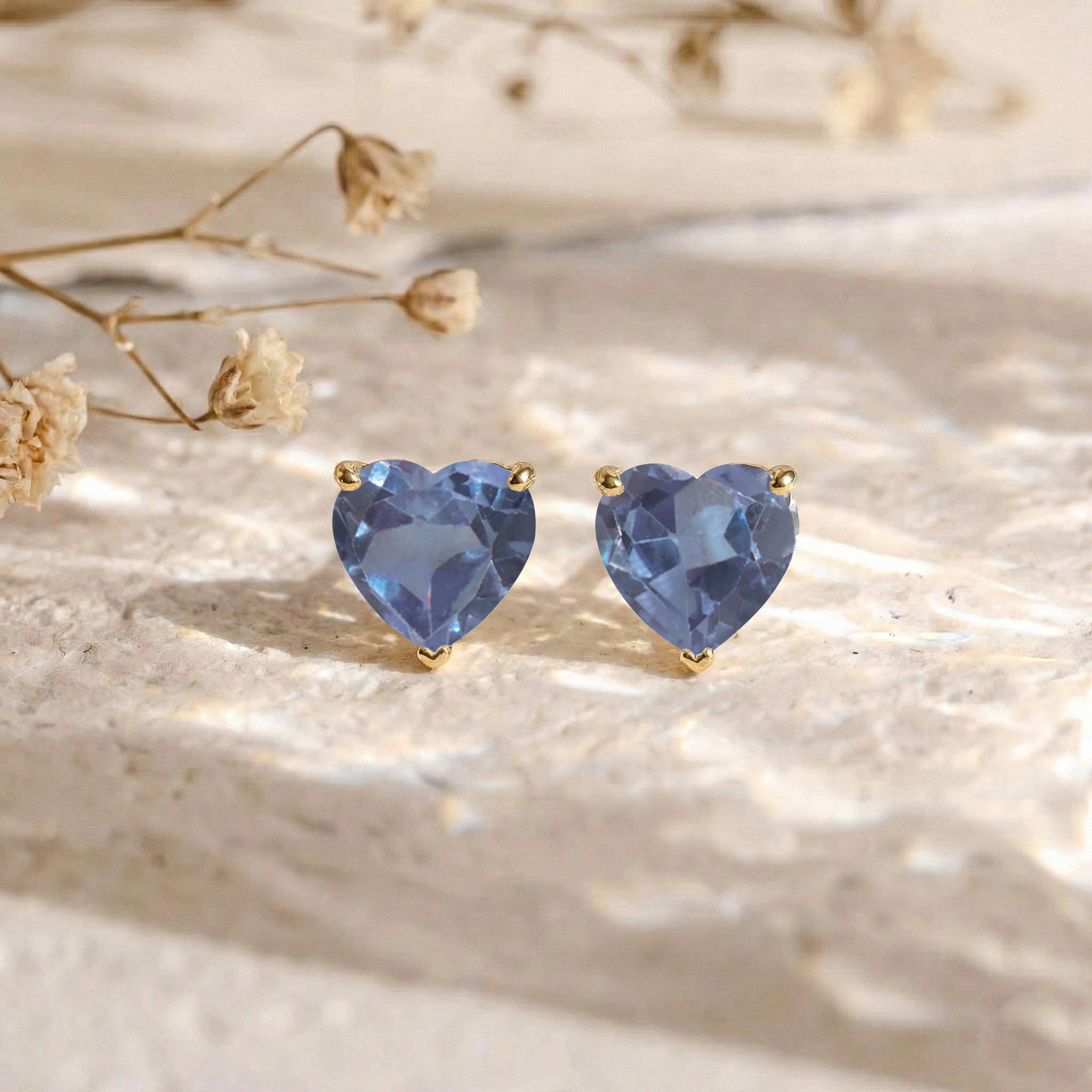 Alexandrite Heart Stud Earrings in 925 Sterling Silver 5.15ct
