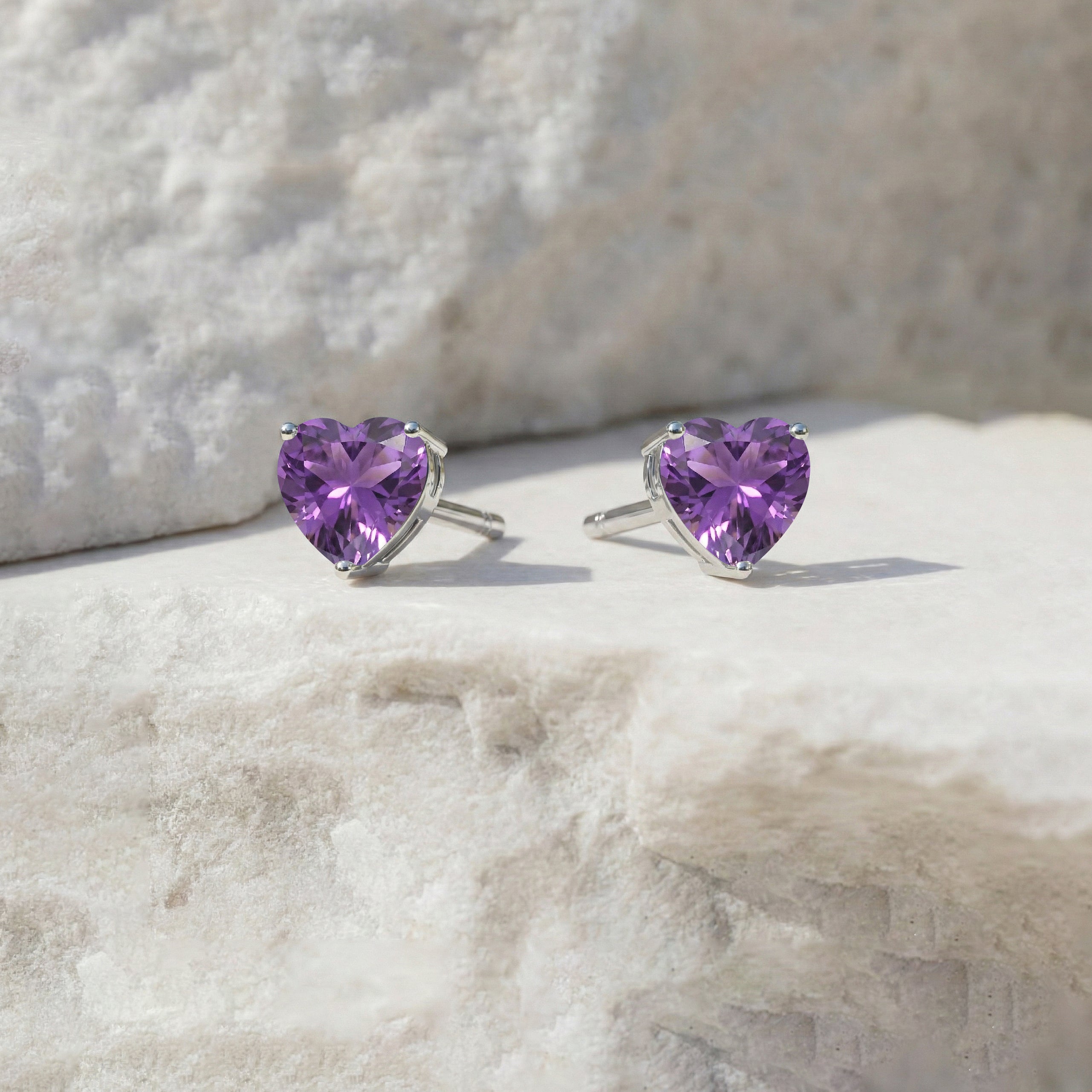 Amethyst Heart Stud Earrings in 925 Sterling Silver 5.15ct
