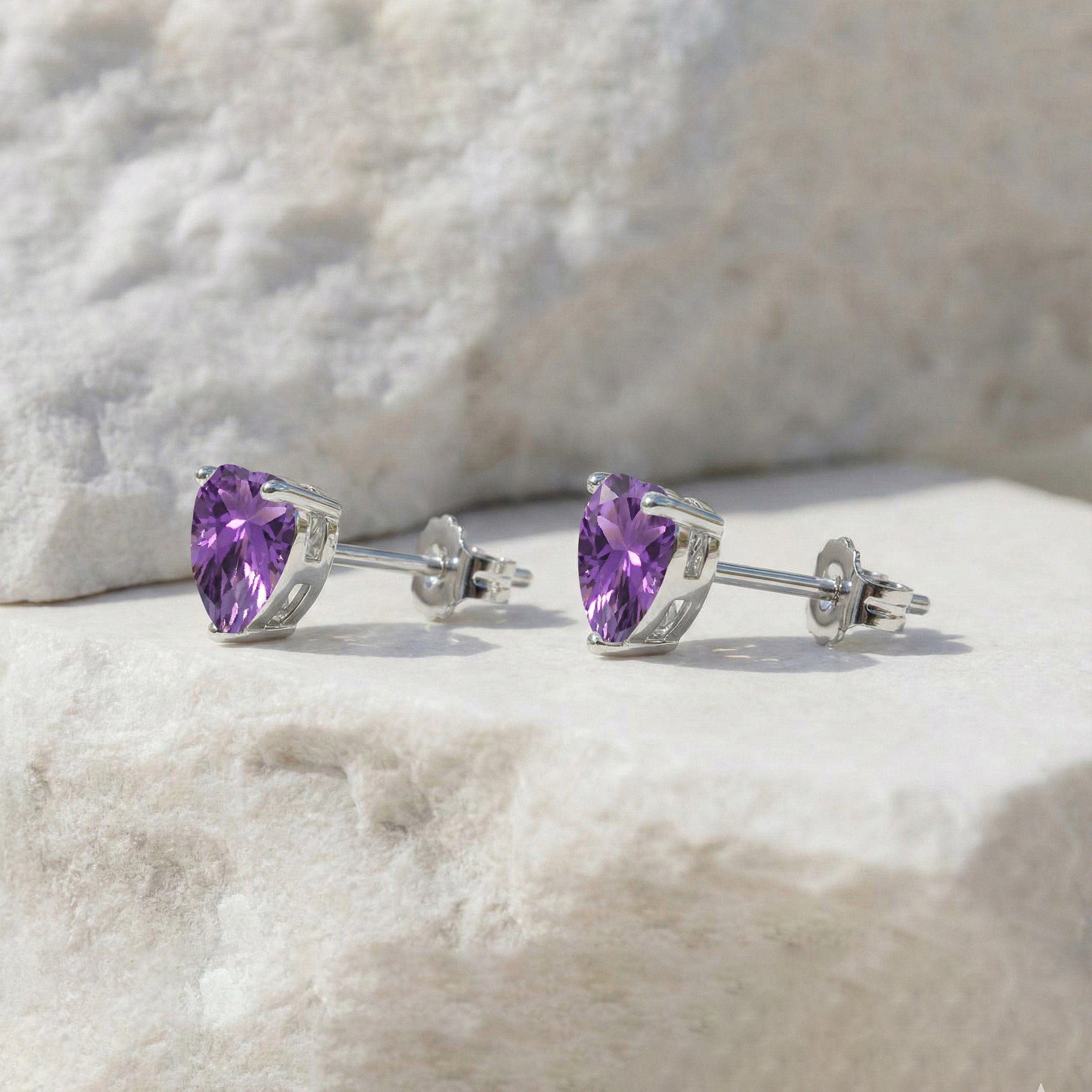 Amethyst Heart Stud Earrings in 925 Sterling Silver 5.15ct
