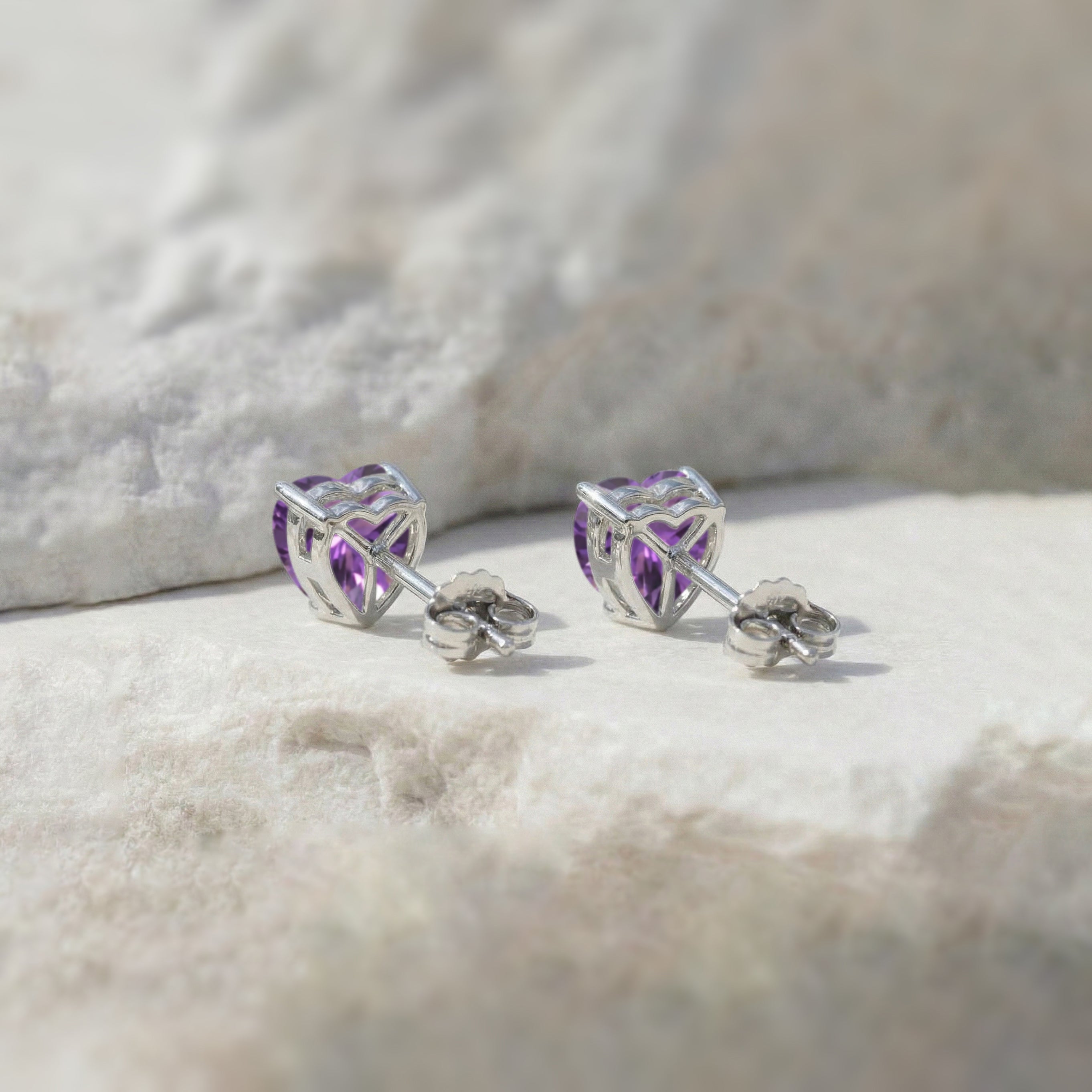 Amethyst Heart Stud Earrings in 925 Sterling Silver 5.15ct
