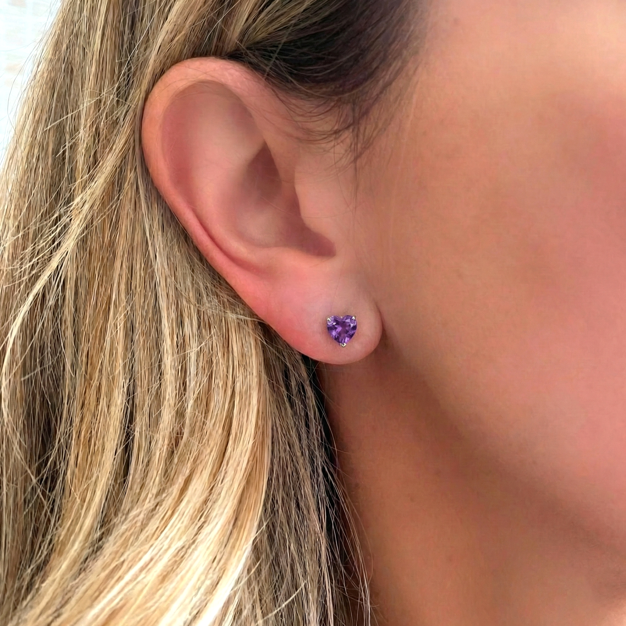 Amethyst Heart Stud Earrings in 925 Sterling Silver 5.15ct
