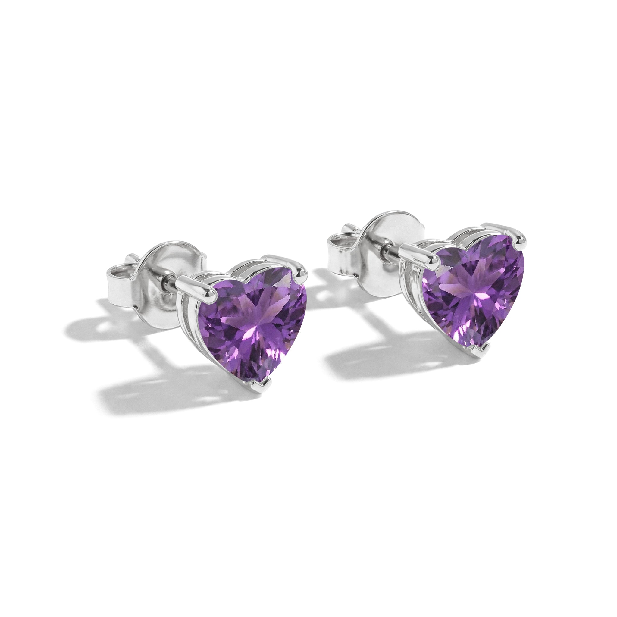 Amethyst Heart Stud Earrings in 925 Sterling Silver 5.15ct
