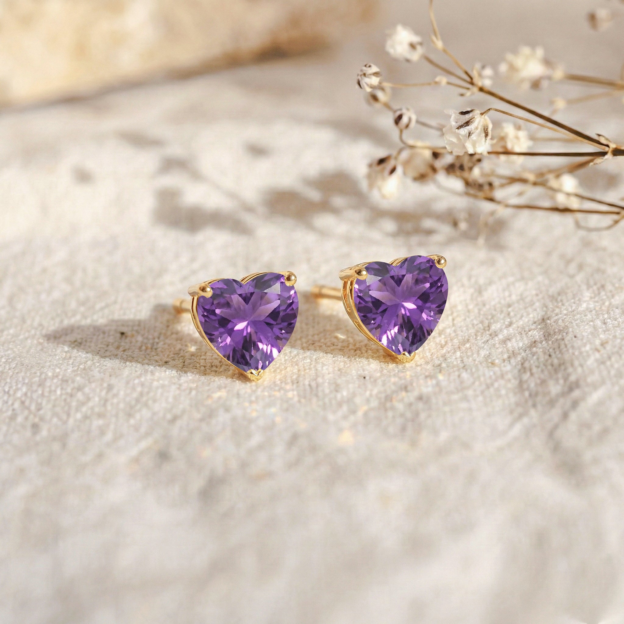 Amethyst Heart Stud Earrings in 925 Sterling Silver 5.15ct
