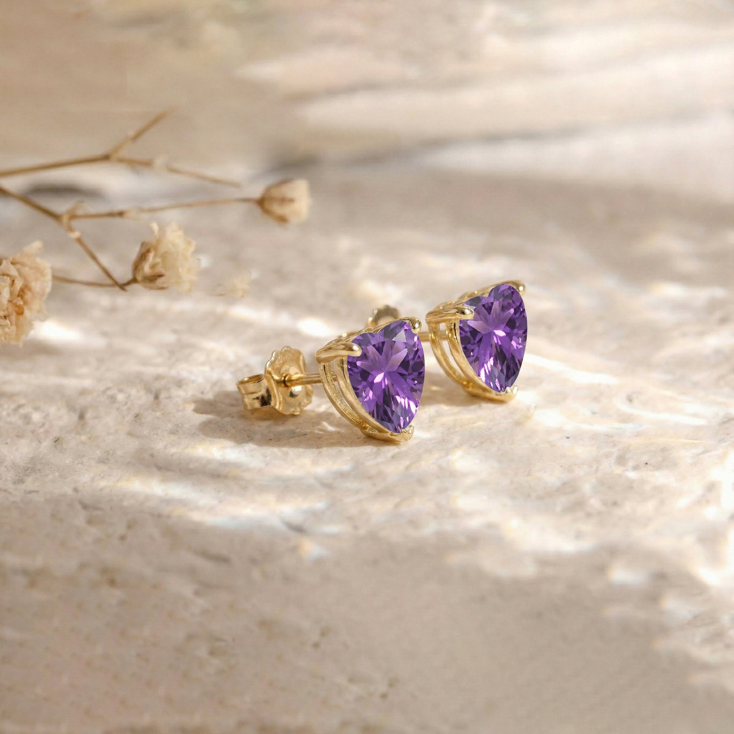 Amethyst Heart Stud Earrings in 925 Sterling Silver 5.15ct
