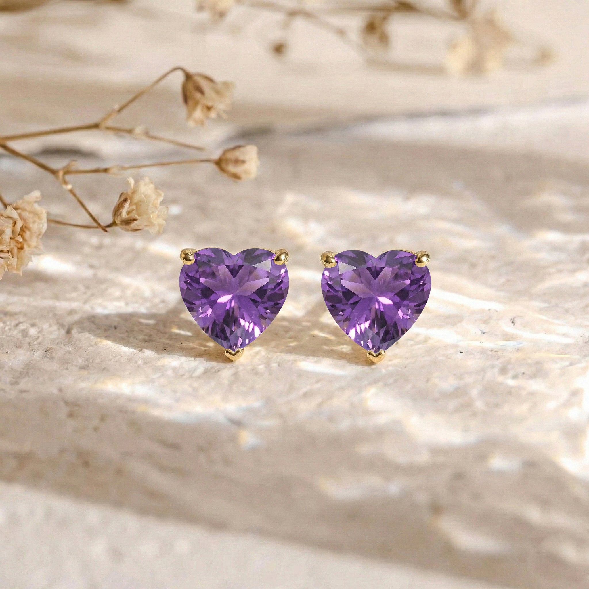 Amethyst Heart Stud Earrings in 925 Sterling Silver 5.15ct
