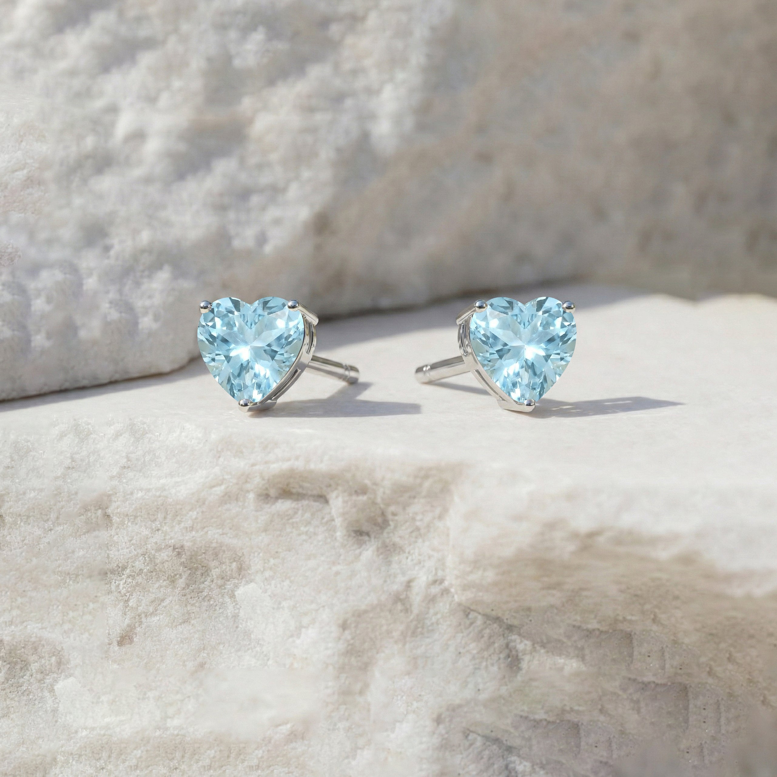 Aquamarine Heart Stud Earrings in 925 Sterling Silver 5.15ct
