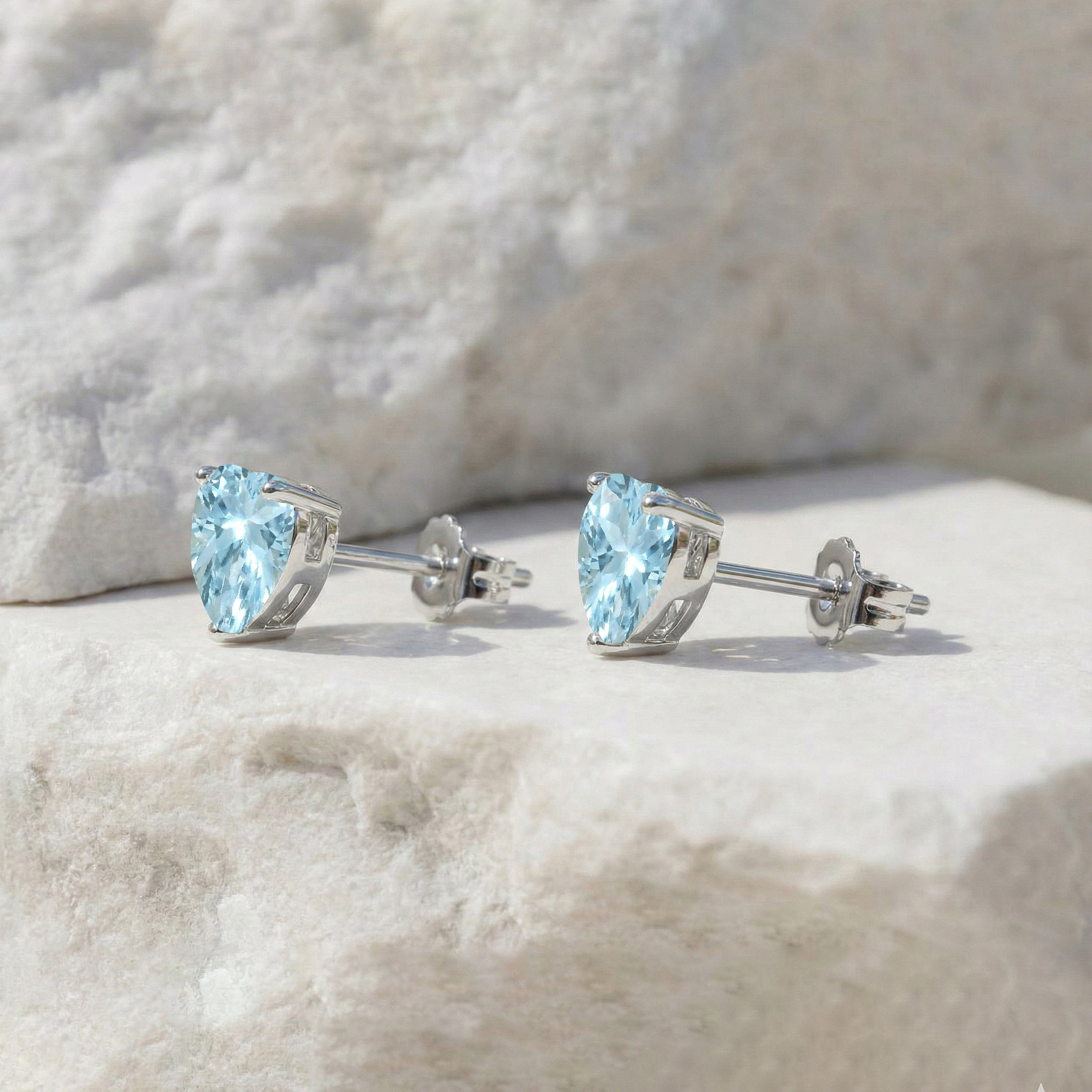 Aquamarine Heart Stud Earrings in 925 Sterling Silver 5.15ct
