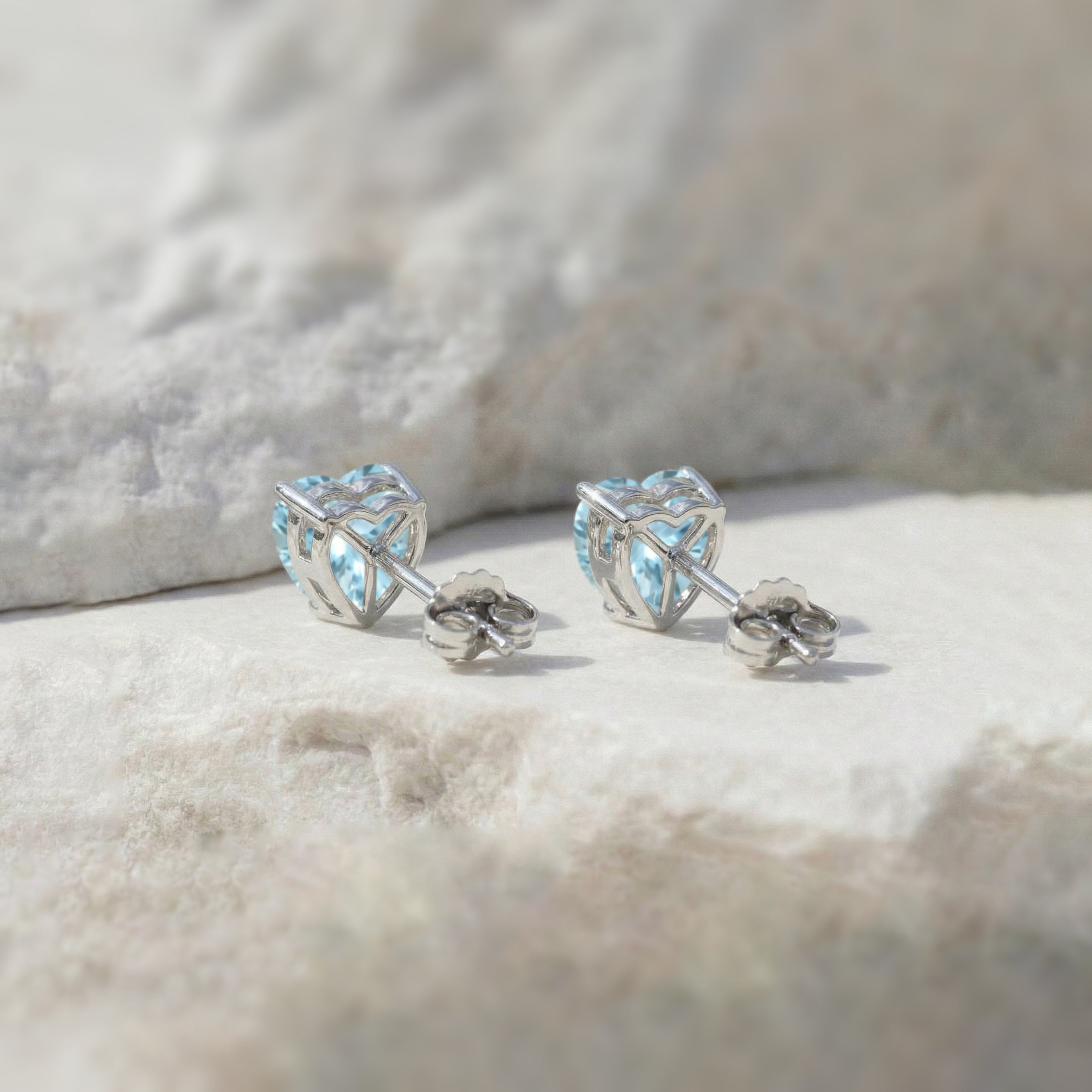 Aquamarine Heart Stud Earrings in 925 Sterling Silver 5.15ct
