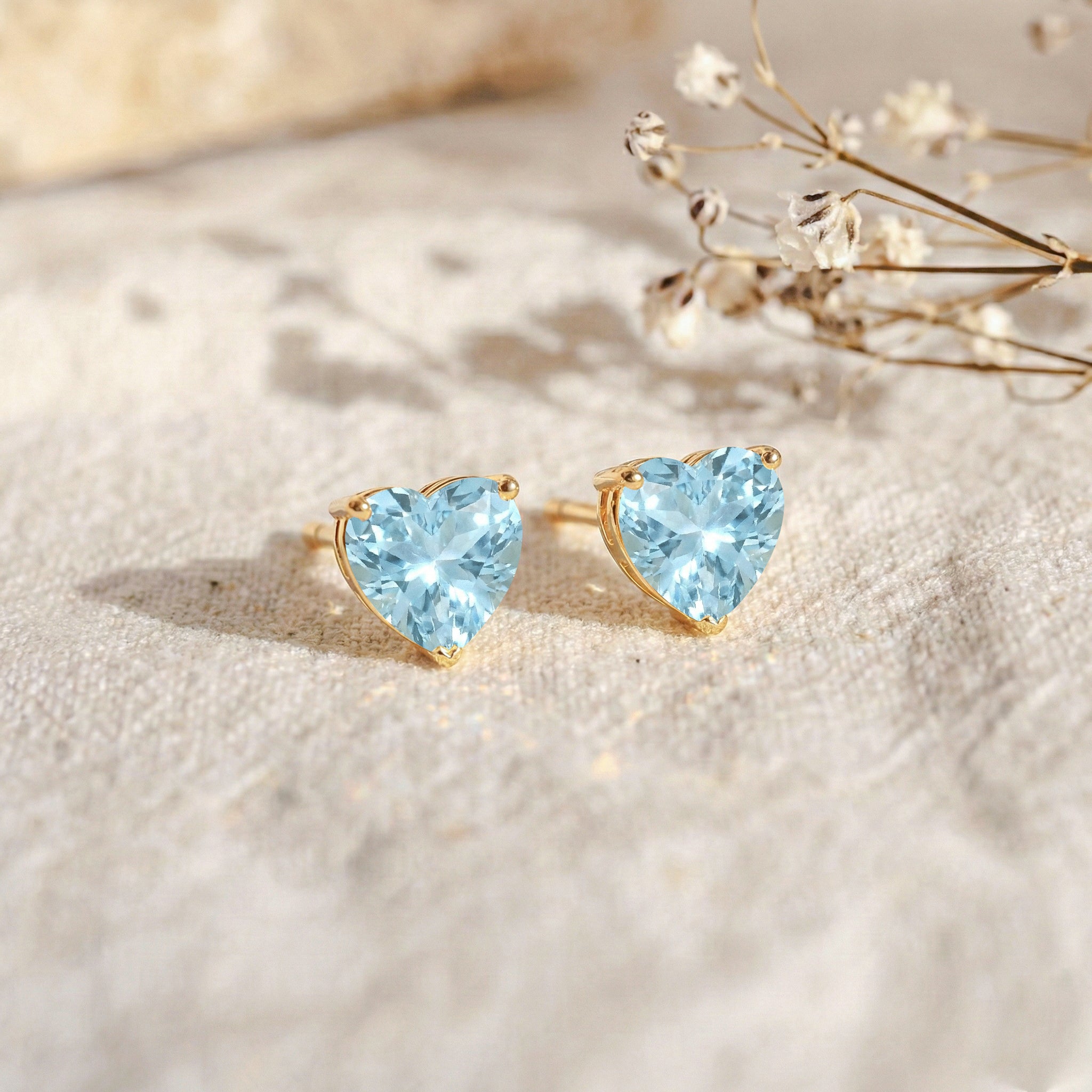 Aquamarine Heart Stud Earrings in 925 Sterling Silver 5.15ct

