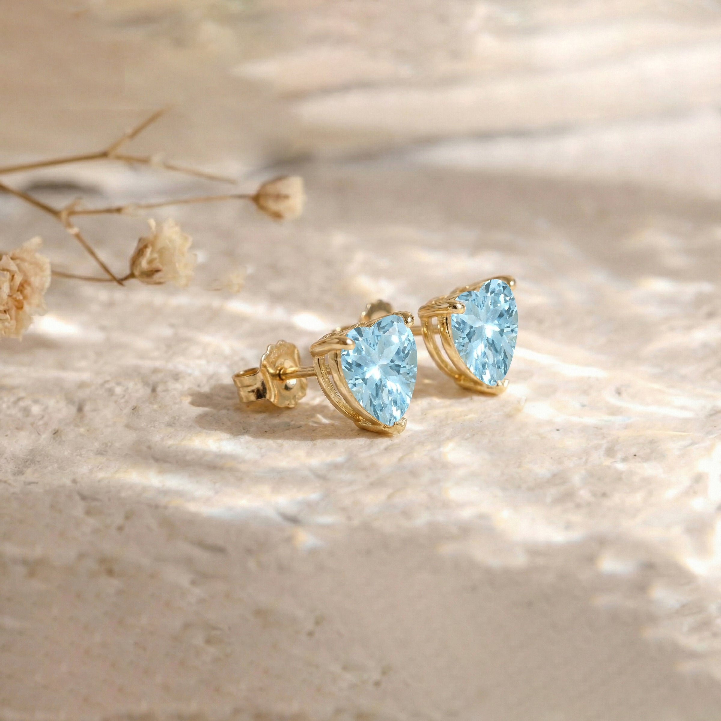 Aquamarine Heart Stud Earrings in 925 Sterling Silver 5.15ct

