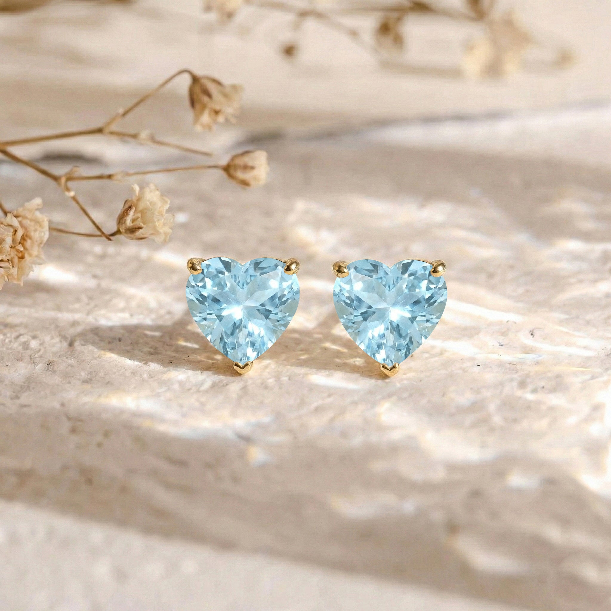 Aquamarine Heart Stud Earrings in 925 Sterling Silver 5.15ct
