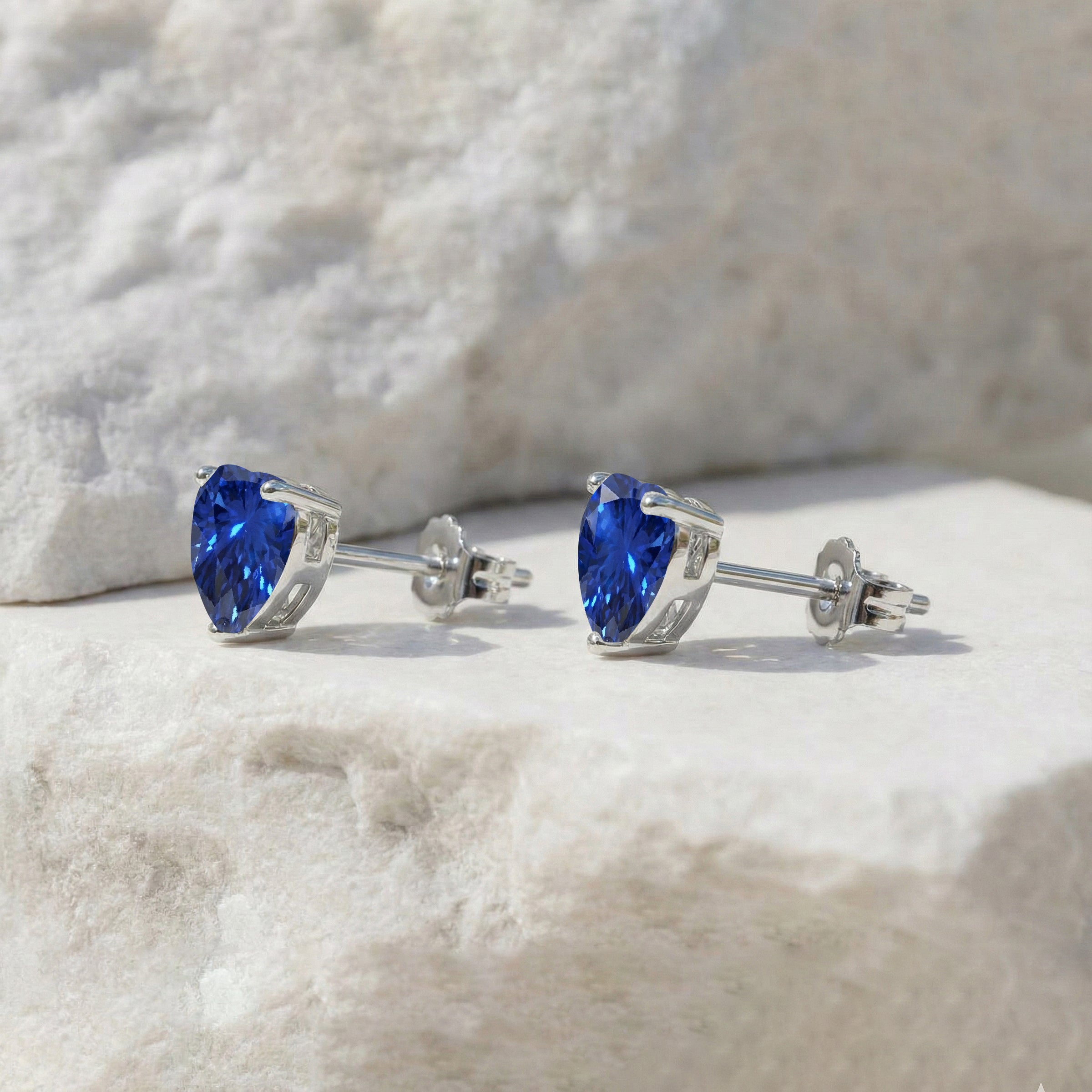 Blue Sapphire Heart Stud Earrings in 925 Sterling Silver 5.15ct