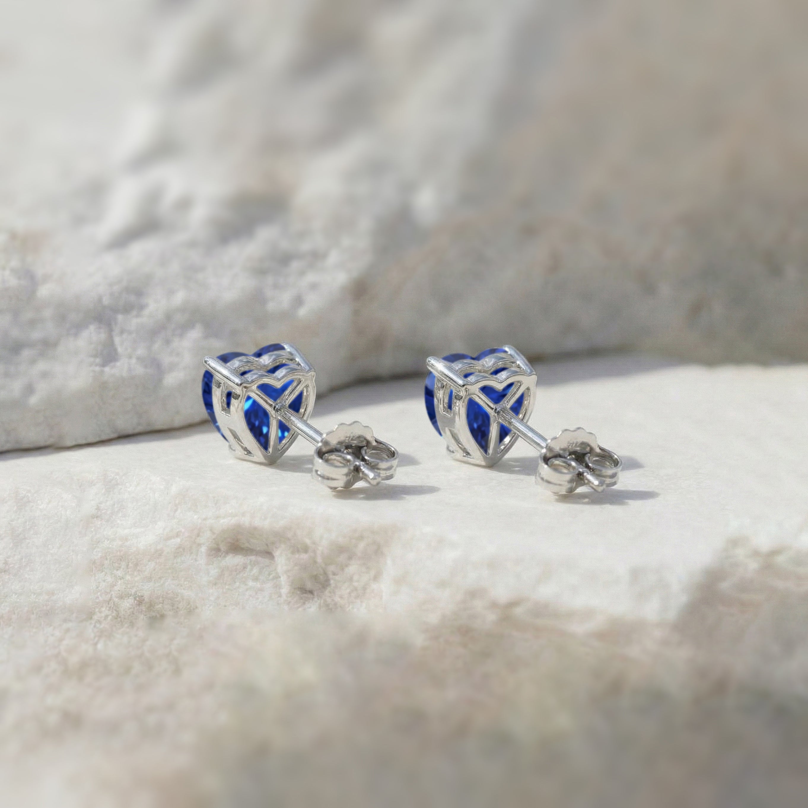 Blue Sapphire Heart Stud Earrings in 925 Sterling Silver 5.15ct