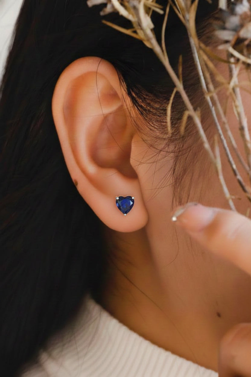 Blue Sapphire Heart Stud Earrings in 925 Sterling Silver 5.15ct
