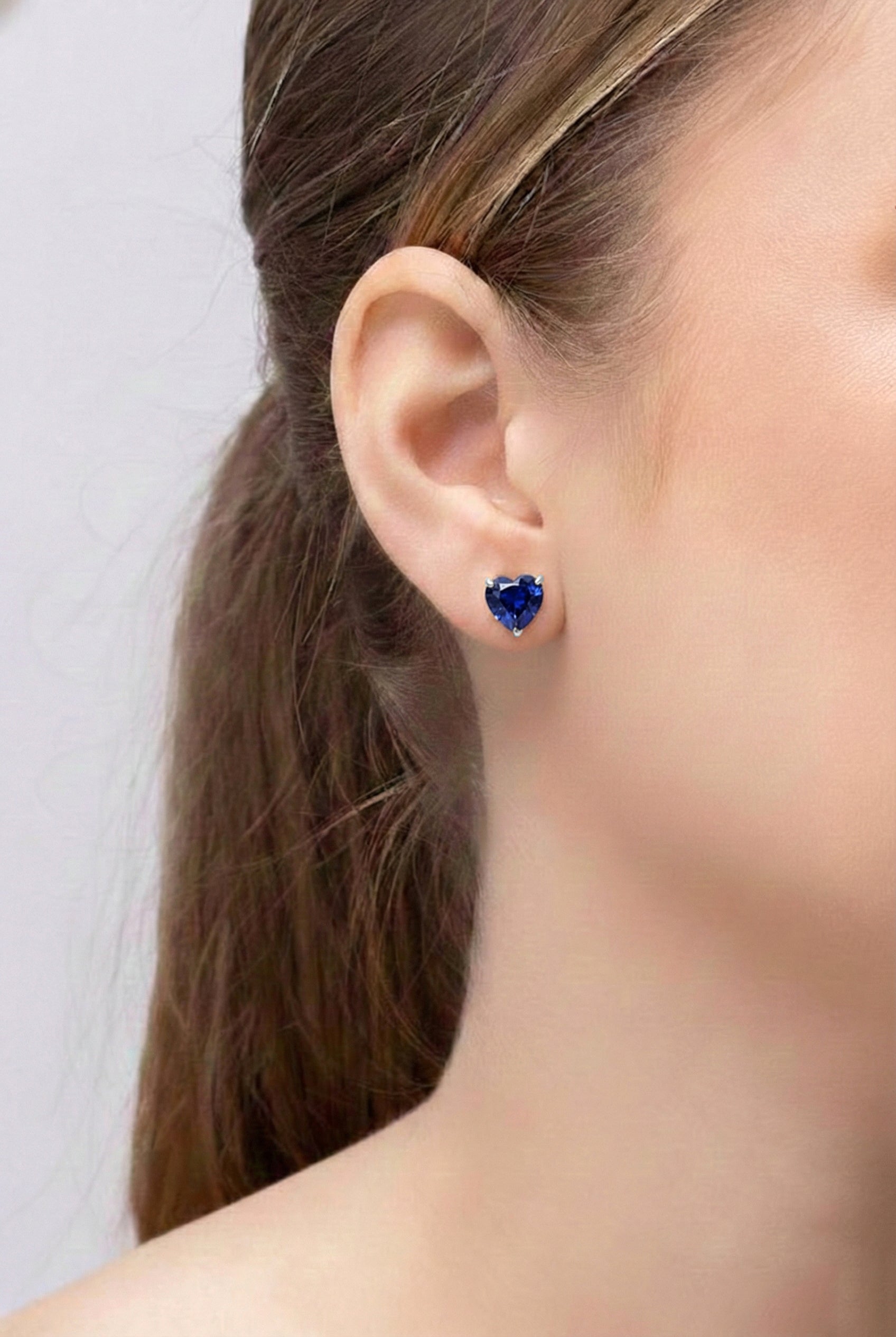Blue Sapphire Heart Stud Earrings in 925 Sterling Silver 5.15ct