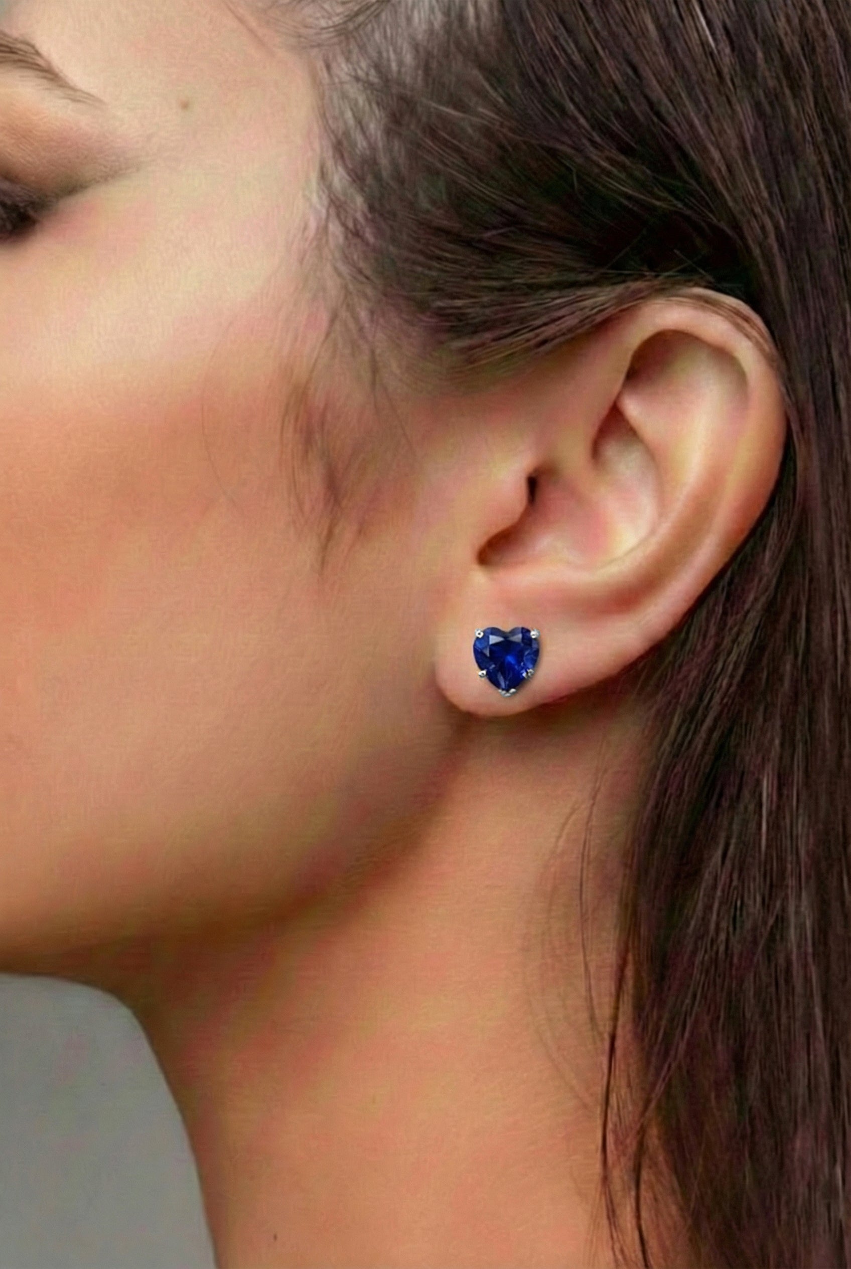 Blue Sapphire Heart Stud Earrings in 925 Sterling Silver 5.15ct