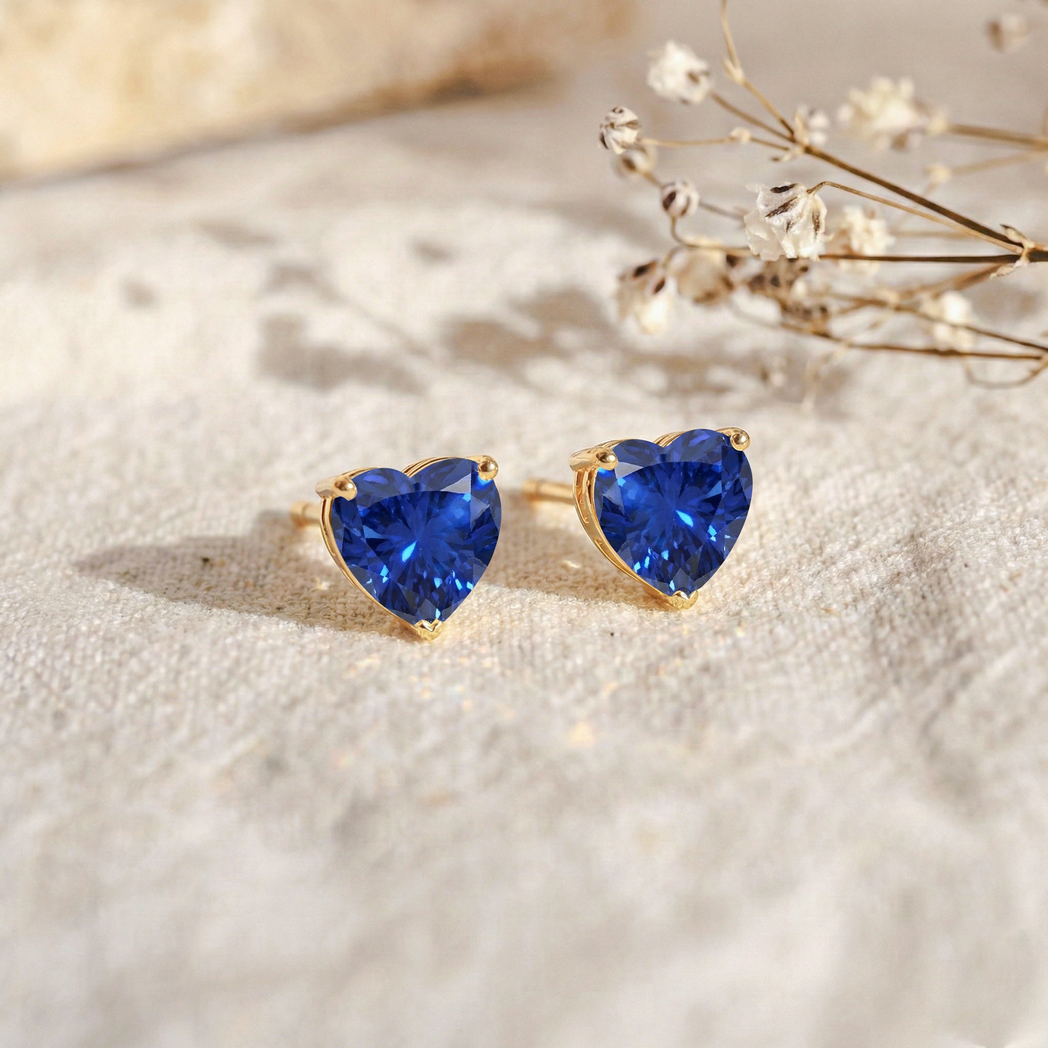 Blue Sapphire Heart Stud Earrings in 925 Sterling Silver 5.15ct