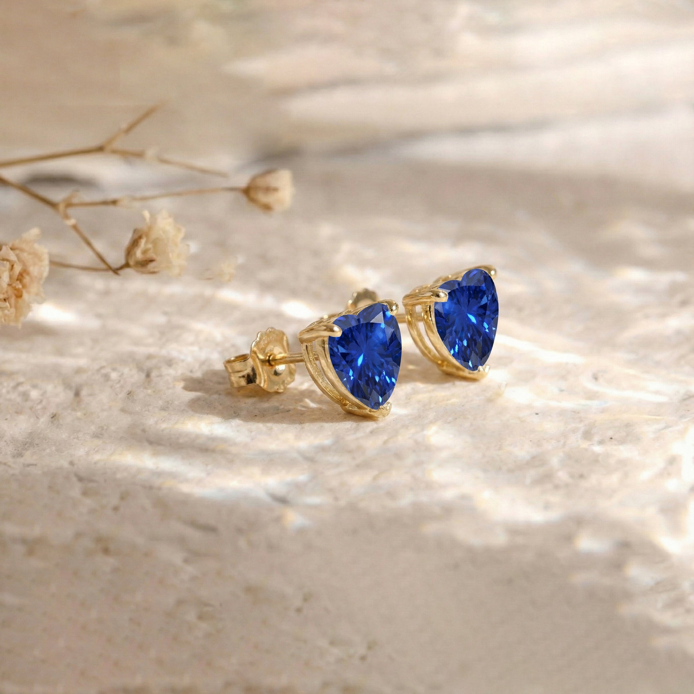 Blue Sapphire Heart Stud Earrings in 925 Sterling Silver 5.15ct