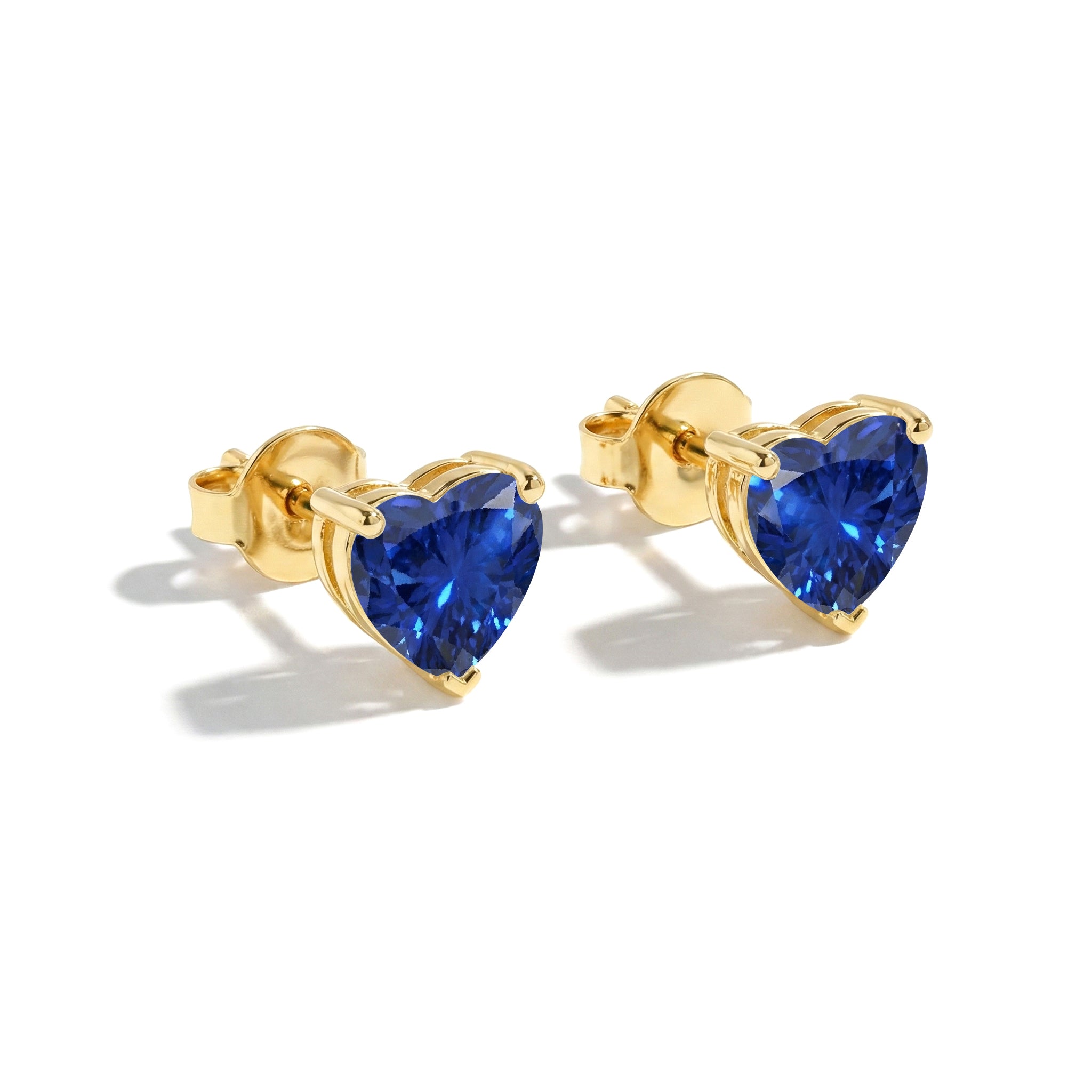 Blue Sapphire Heart Stud Earrings in 925 Sterling Silver 5.15ct