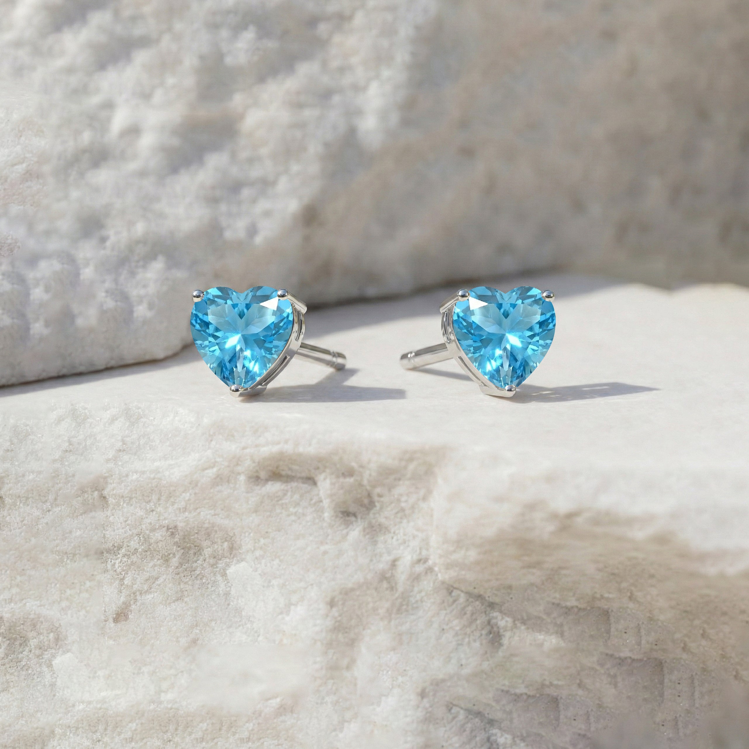 Blue Topaz Heart Stud Earrings in 925 Sterling Silver 5.15ct
